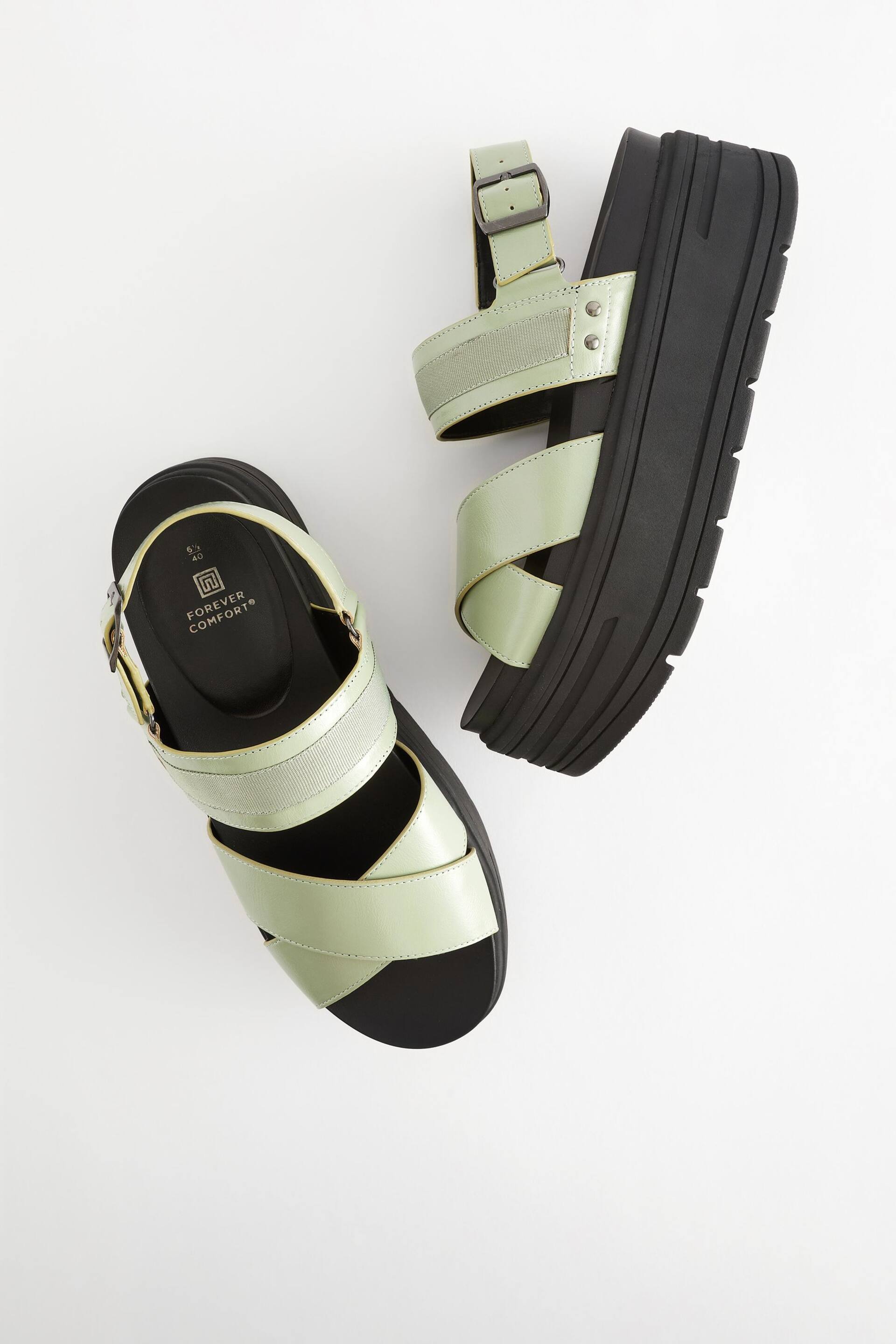 Sage Green Regular/Wide Fit Chunky Wedge Sandals - Image 3 of 5