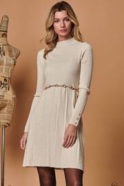 Jolie Moi Brown Long Sleeve Fit & Flare Knit Dress - Image 1 of 4