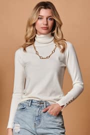 Jolie Moi Cream Turtleneck Fine Knit Fitted Jumper - Image 1 of 4