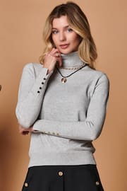 Jolie Moi Grey Turtleneck Fine Knit Fitted Jumper - Image 1 of 4
