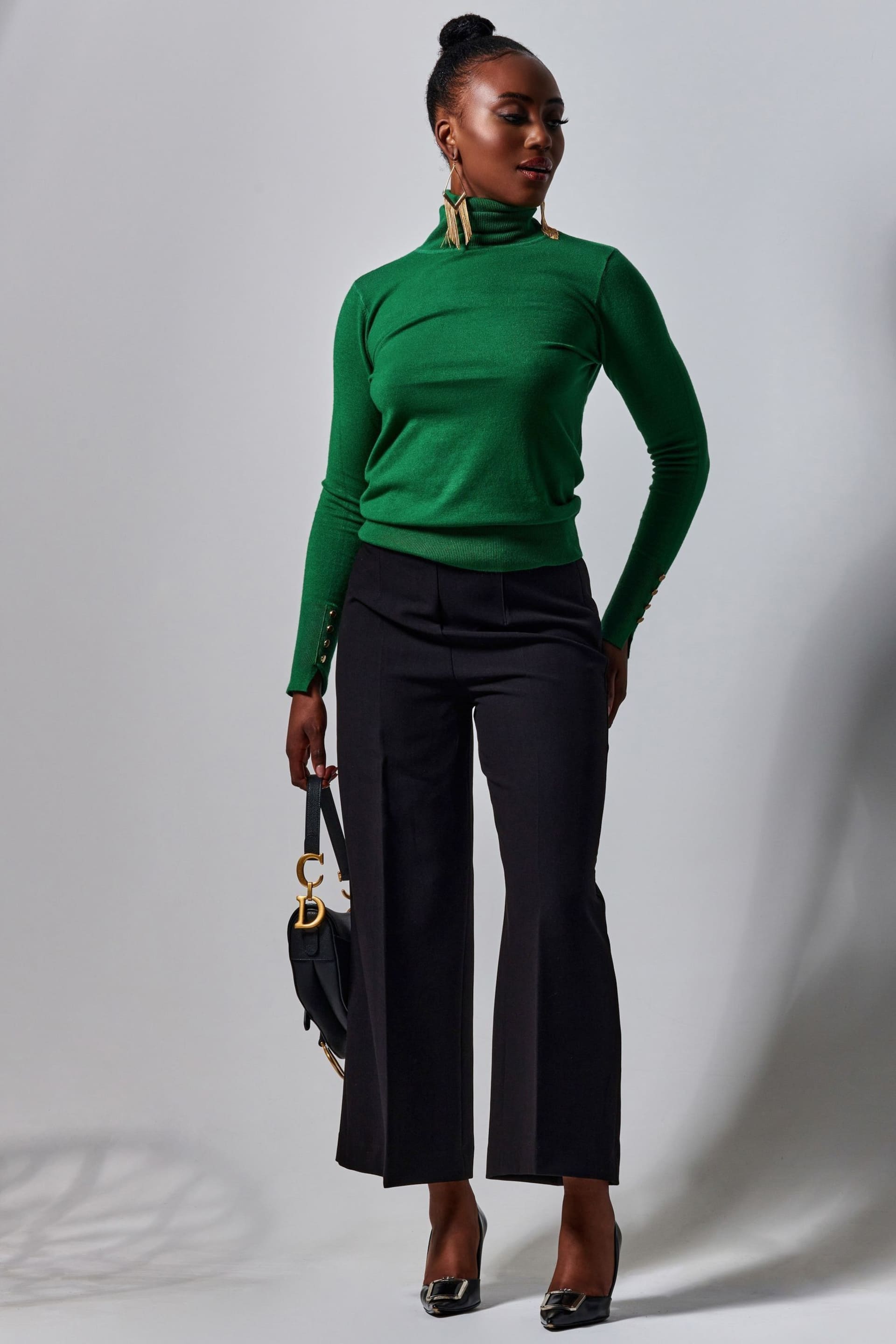 Jolie Moi Green Turtleneck Fine Knit Fitted Jumper - Image 5 of 5