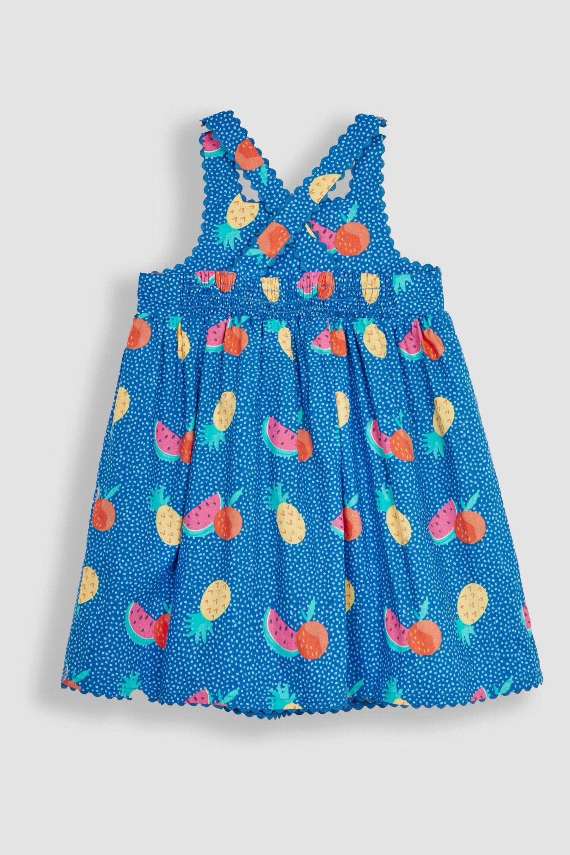 JoJo Maman Bébé Blue Bright Fruits Cross Back Dress - Image 2 of 3