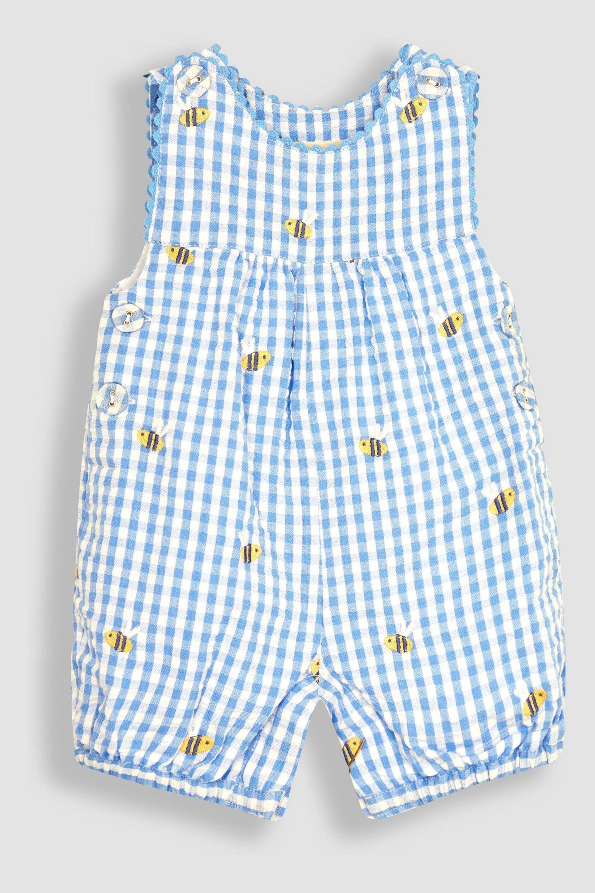 JoJo Maman Bébé Blue Bee Embroidered Gingham Dungarees - Image 1 of 3