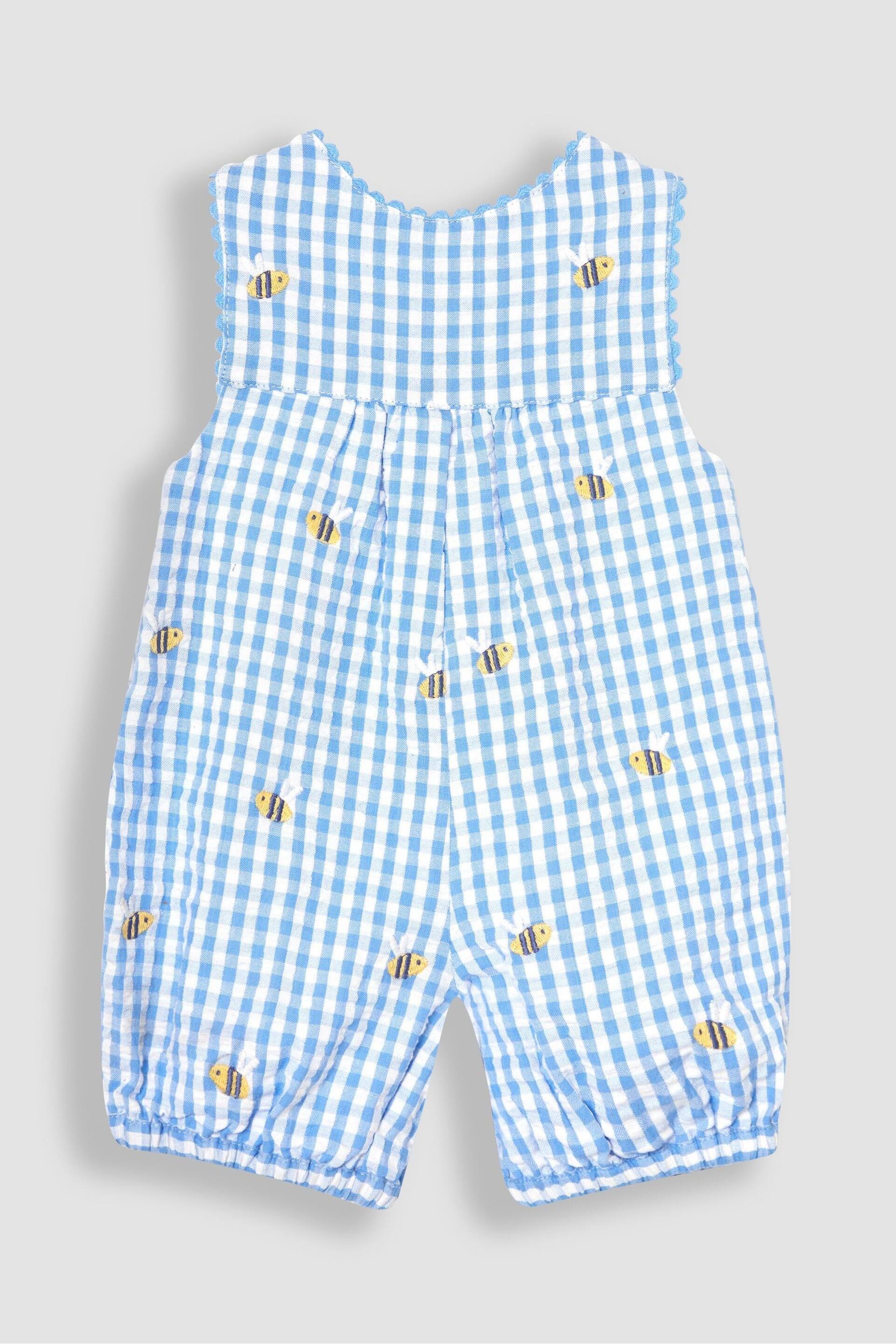 JoJo Maman Bébé Blue Bee Embroidered Gingham Dungarees - Image 2 of 3