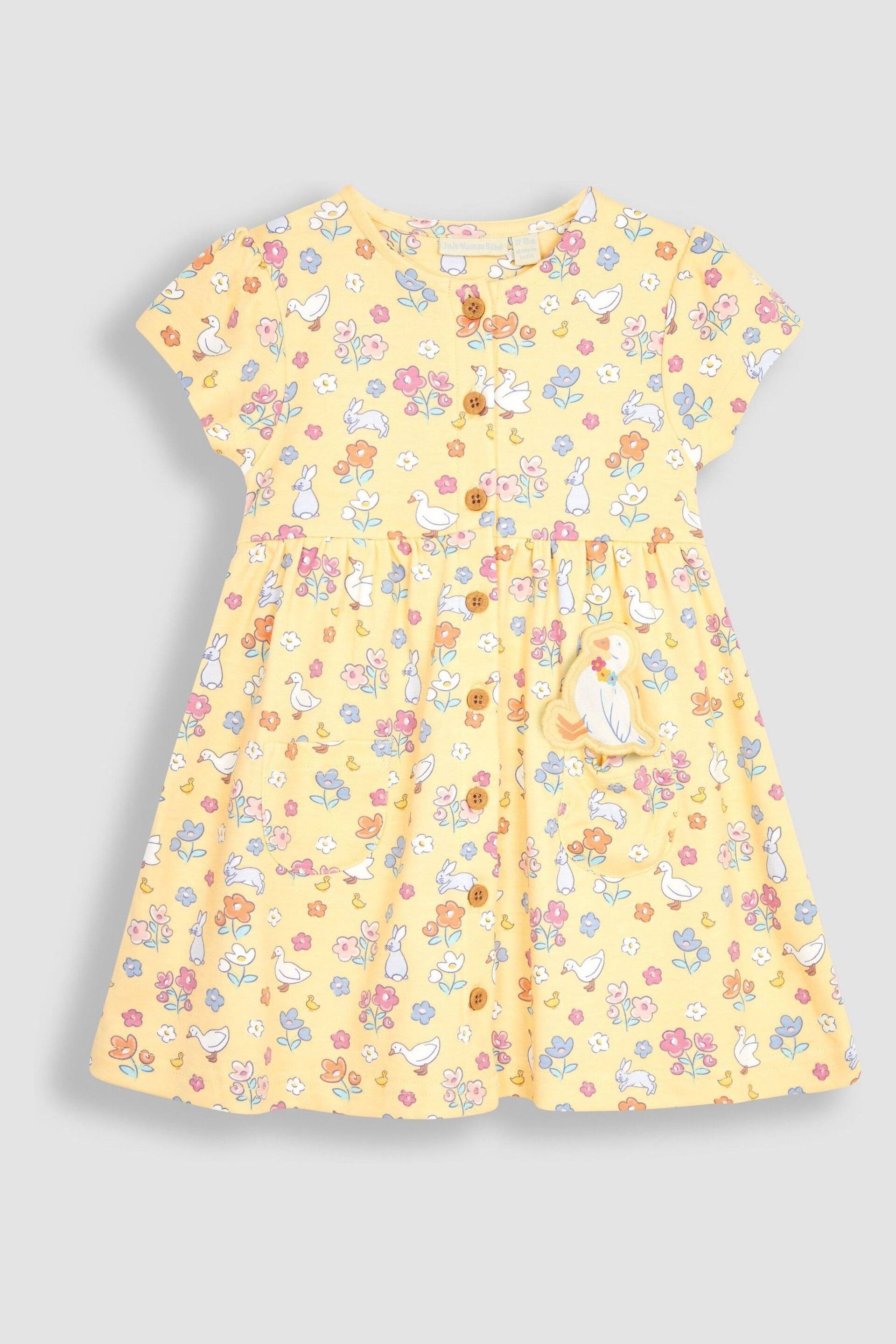 JoJo Maman Bébé Yellow Bunny & Duck Button Through Pet In Pocket Jersey Dress - Image 3 of 3