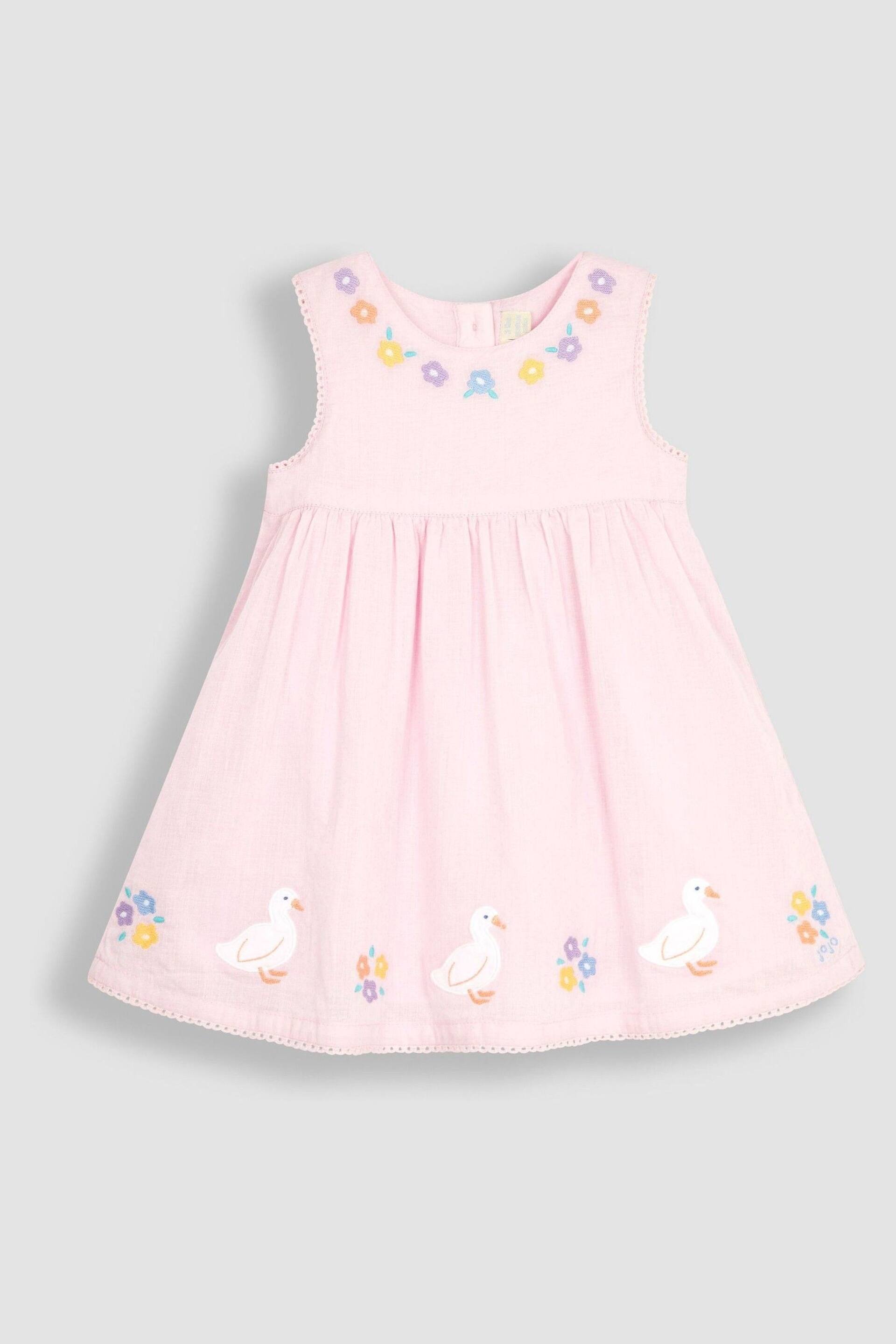 JoJo Maman Bébé Pink Duck Embroidered Baby Dress - Image 2 of 4