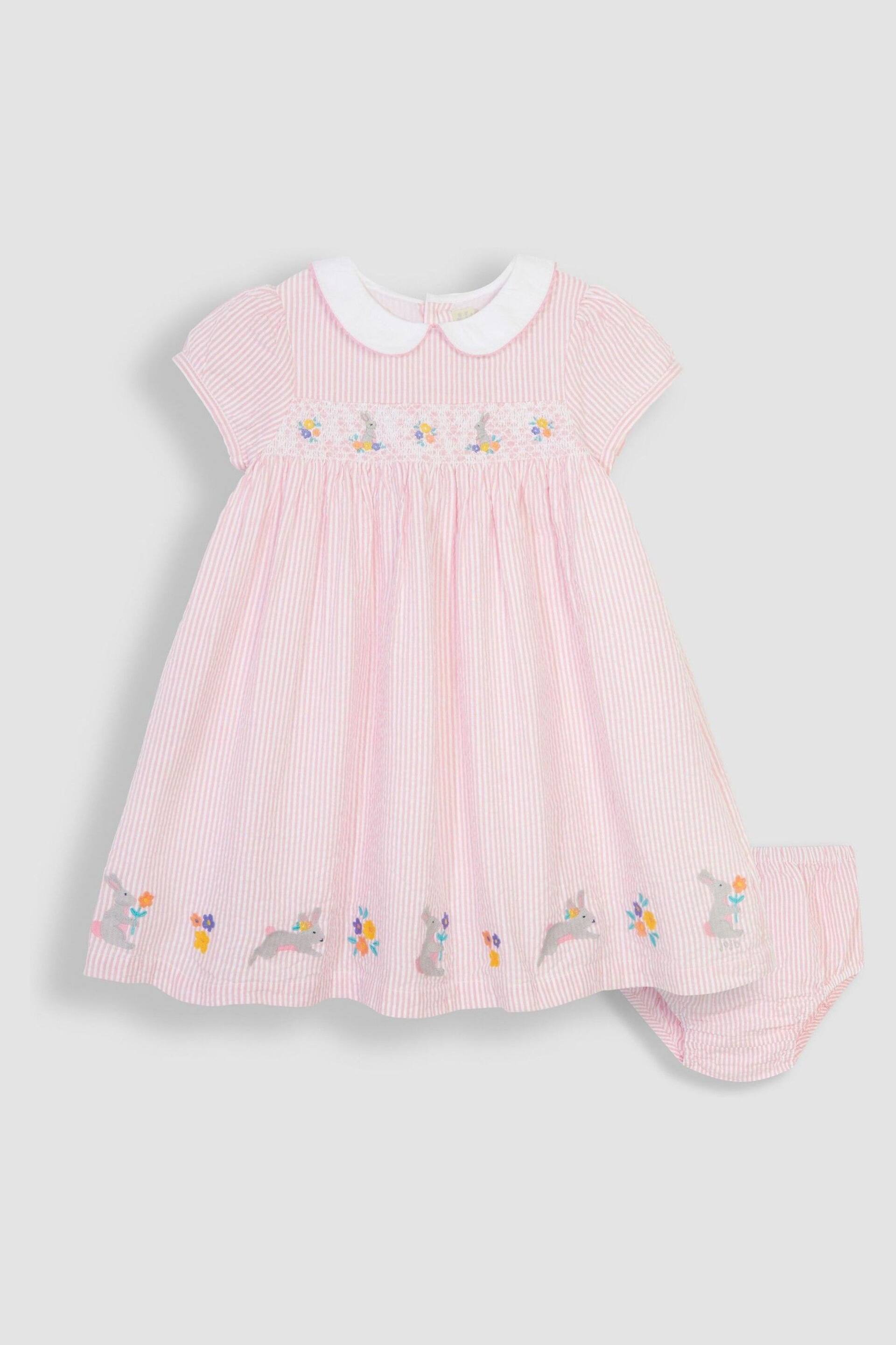 JoJo Maman Bébé Pink Bunny Embroidered Smocked Dress - Image 1 of 4