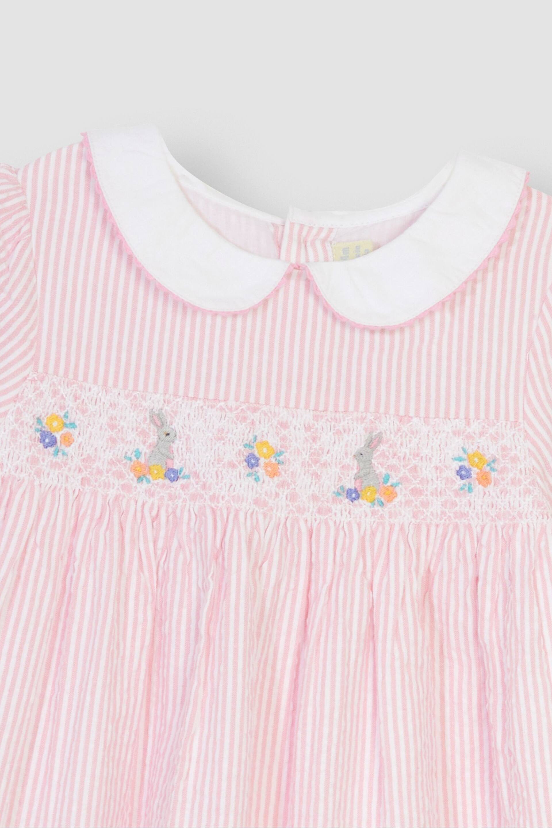 JoJo Maman Bébé Pink Bunny Embroidered Smocked Dress - Image 4 of 4