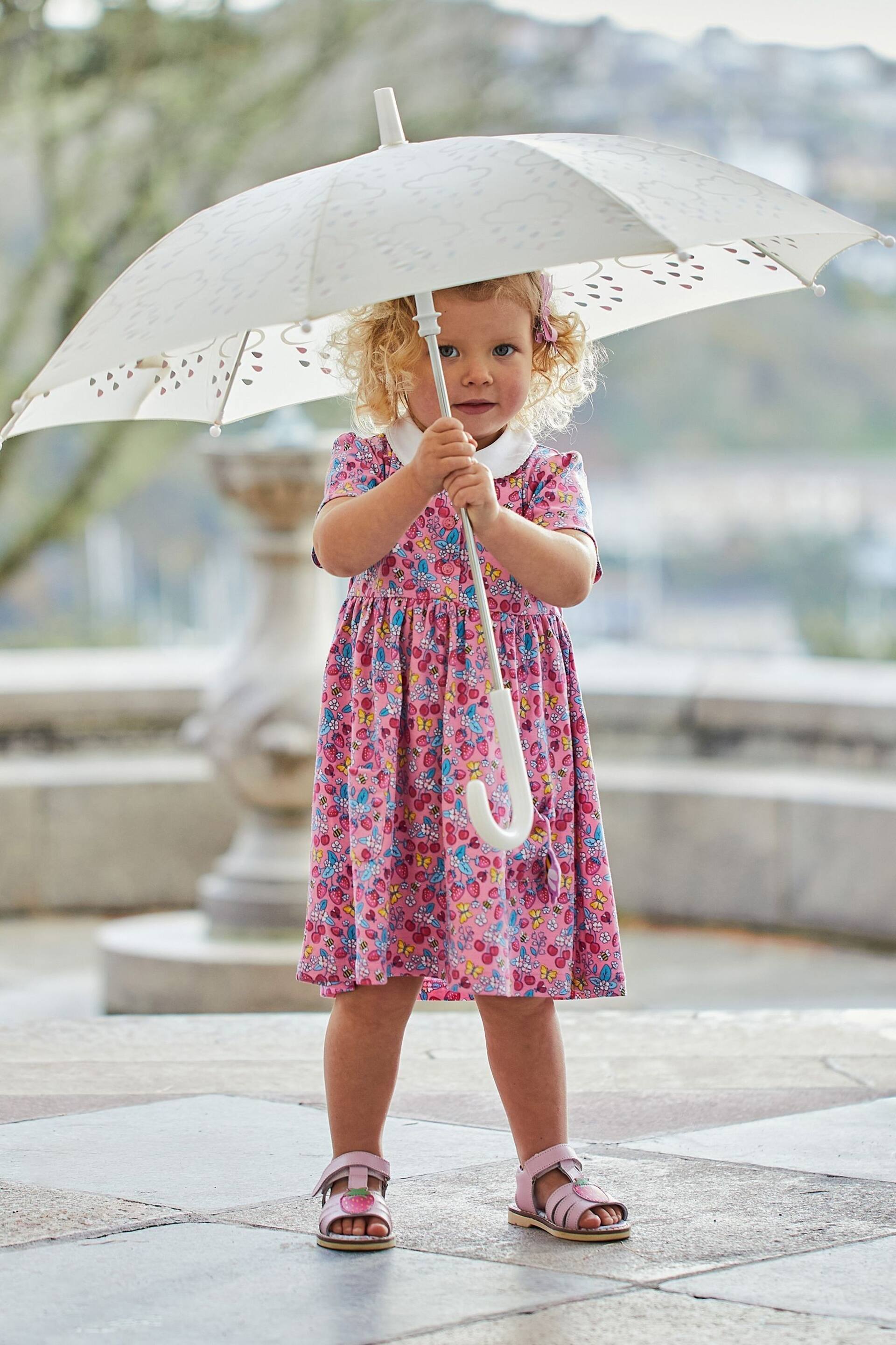 JoJo Maman Bébé Pink Strawberry Garden Floral Peter Pan Pet In Pocket Jersey Dress - Image 1 of 7