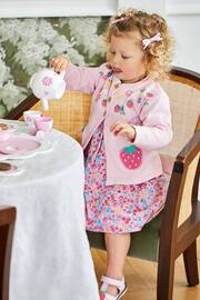 JoJo Maman Bébé Pink Strawberry Garden Floral Peter Pan Pet In Pocket Jersey Dress - Image 3 of 7