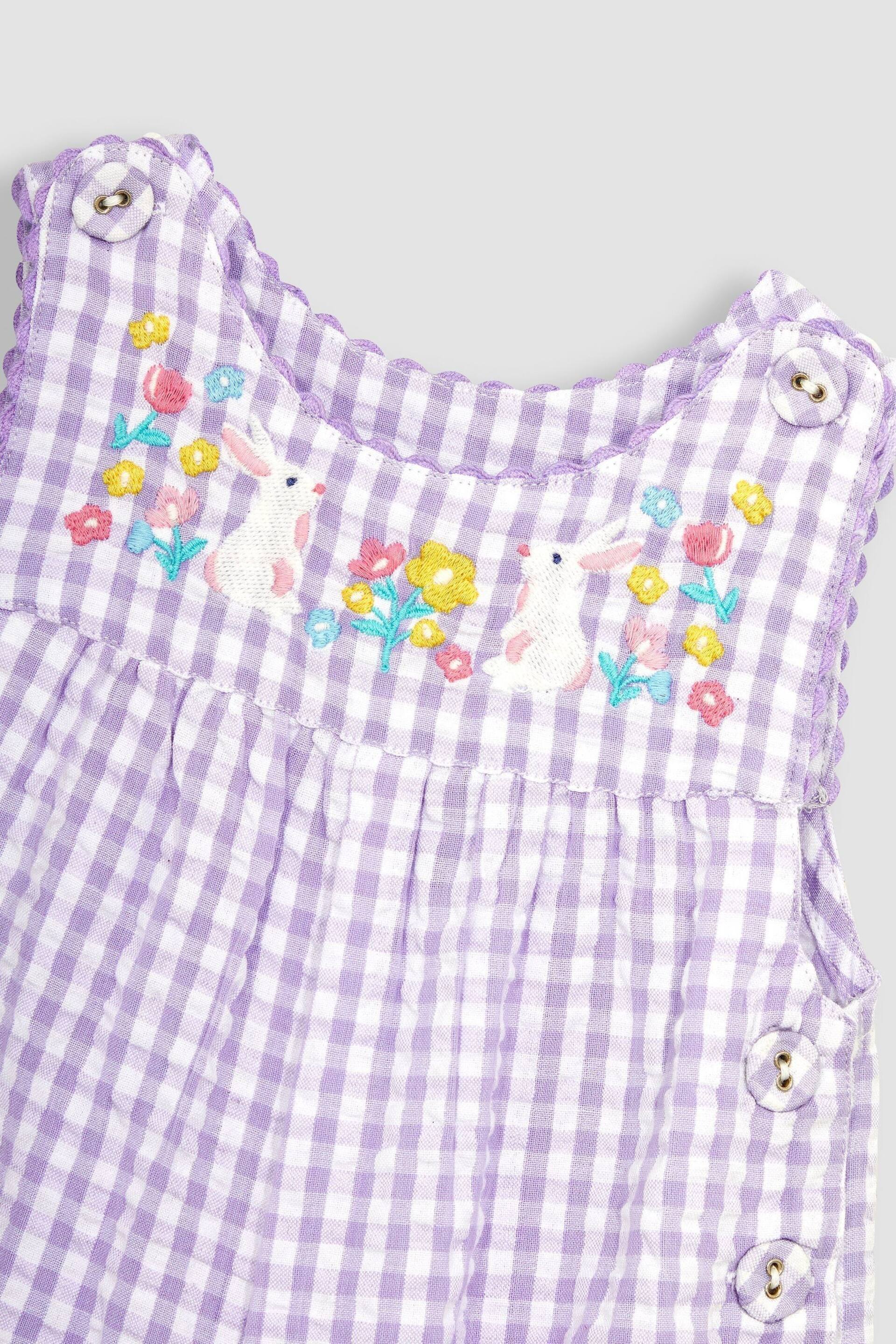 JoJo Maman Bébé Lilac Purple Bunny Appliqué Gingham Dungarees - Image 3 of 3
