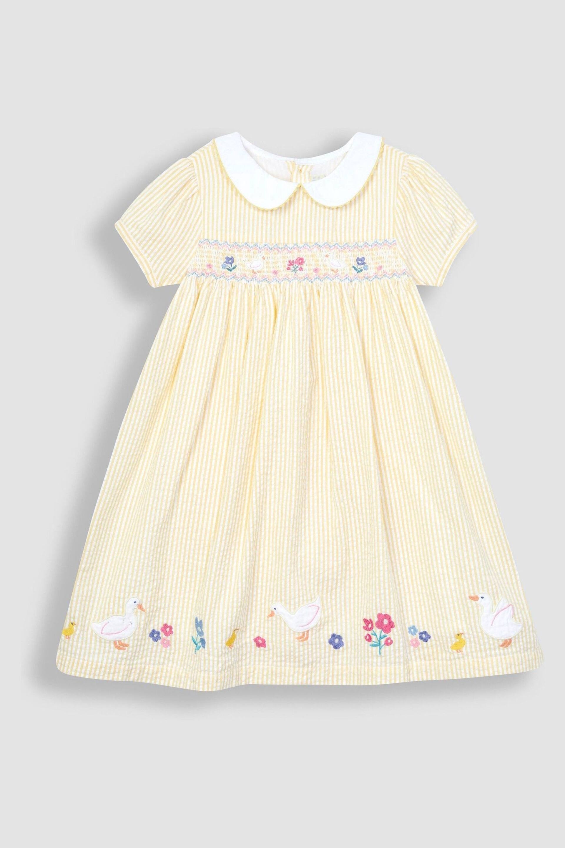 JoJo Maman Bébé Yellow Duck Embroidered Smocked Dress - Image 4 of 7