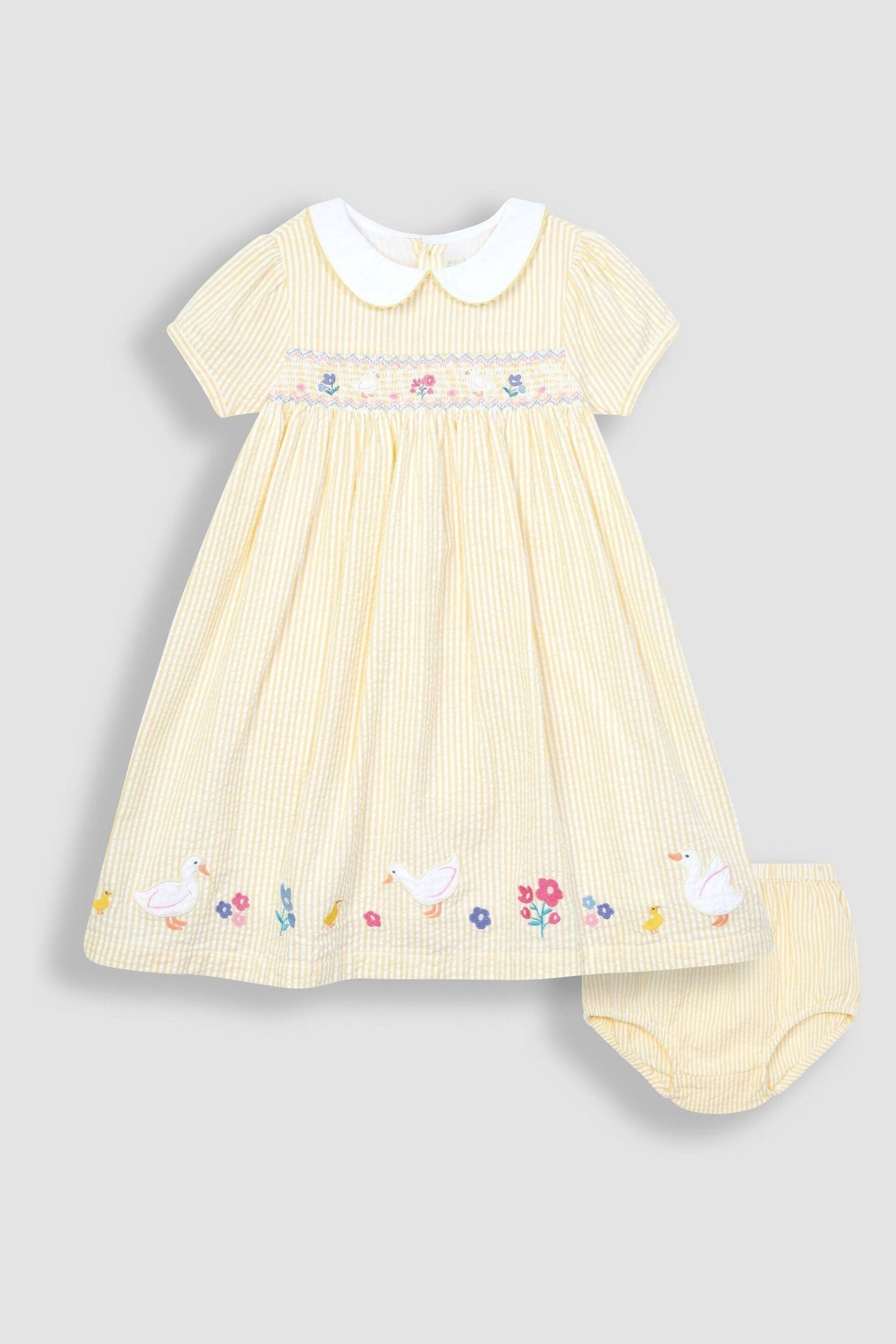 JoJo Maman Bébé Yellow Duck Embroidered Smocked Dress - Image 5 of 7