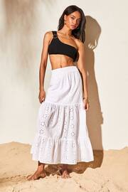 Lipsy White Broderie Petite Tiered Maxi Skirt - Image 1 of 4