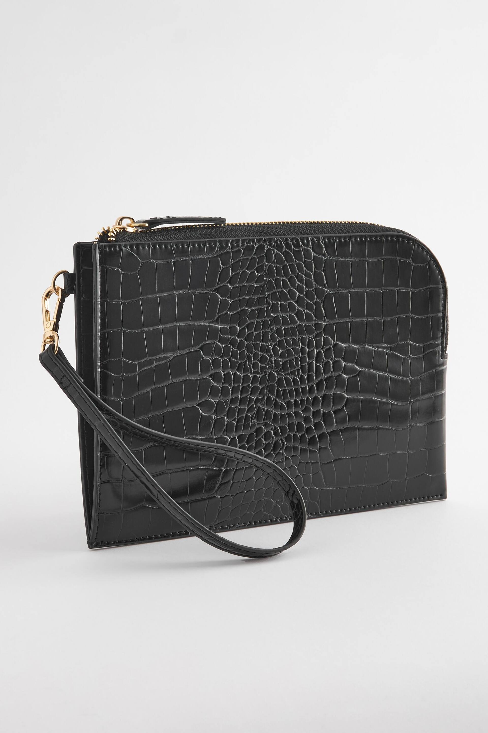 Black Croc Effect Pouch - Image 1 of 5