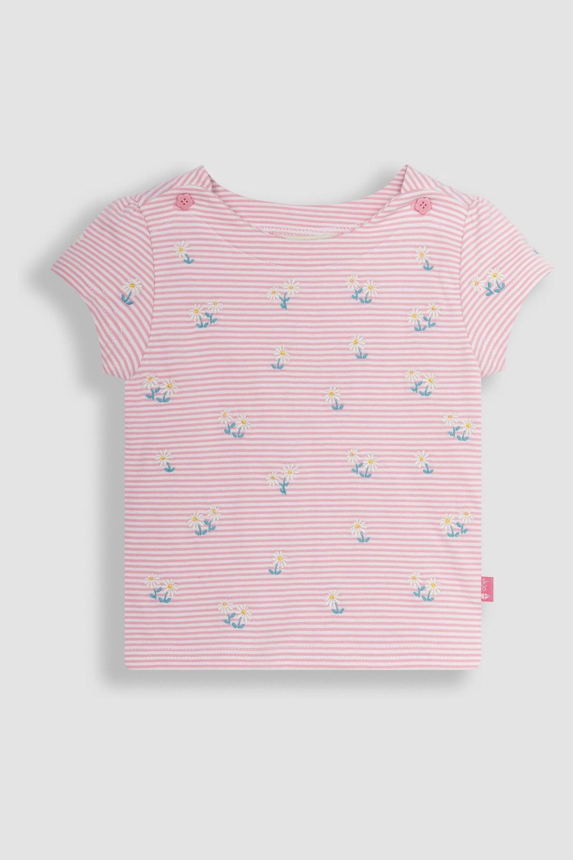 JoJo Maman Bébé Pink Daisy Embroidered T-Shirt - Image 1 of 3