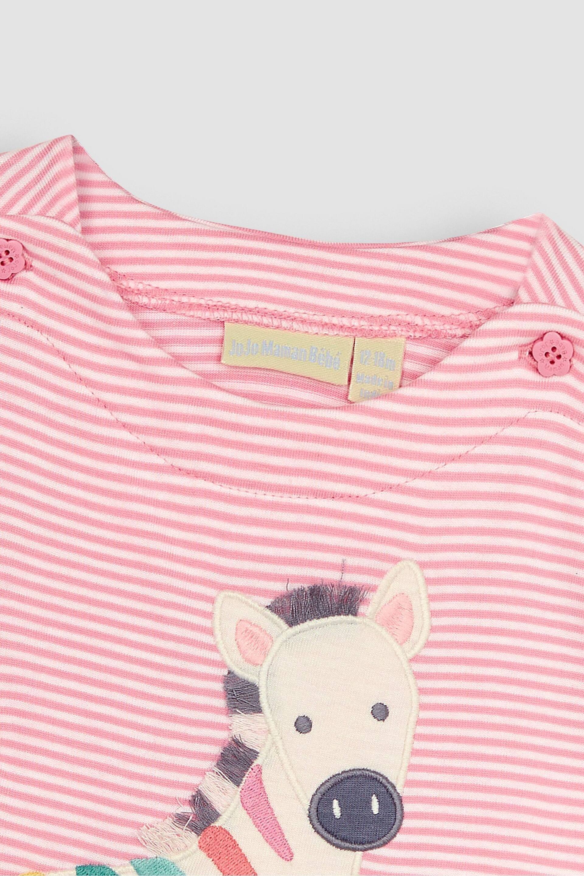 JoJo Maman Bébé Rose Pink Zebra Appliqué T-Shirt - Image 3 of 4