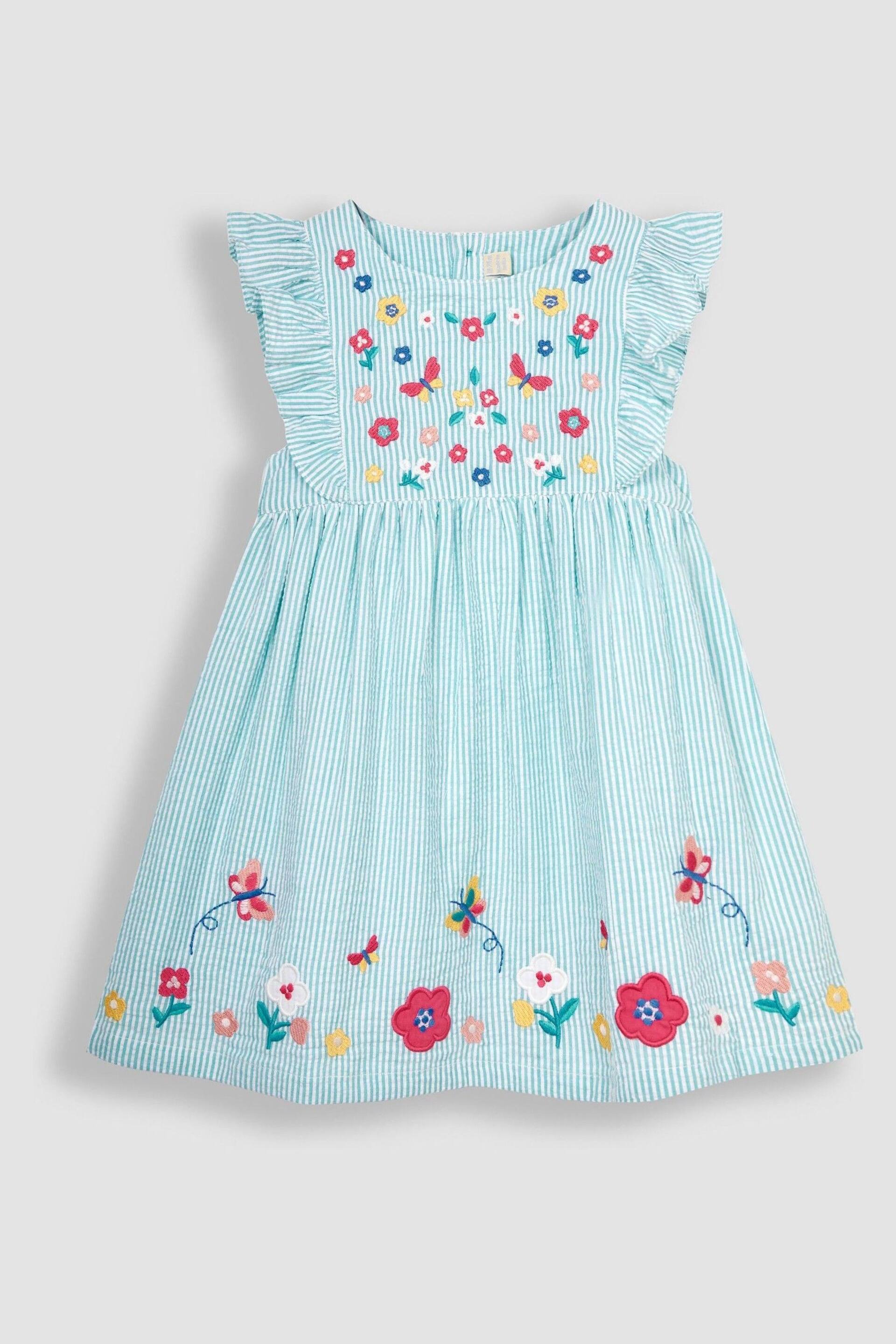 JoJo Maman Bébé Duck Egg Blue Butterfly Appliqué Pretty Summer Dress - Image 1 of 3