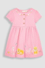JoJo Maman Bébé Pink Lion & Tiger Spot Appliqué Button Front Jersey Dress - Image 1 of 3