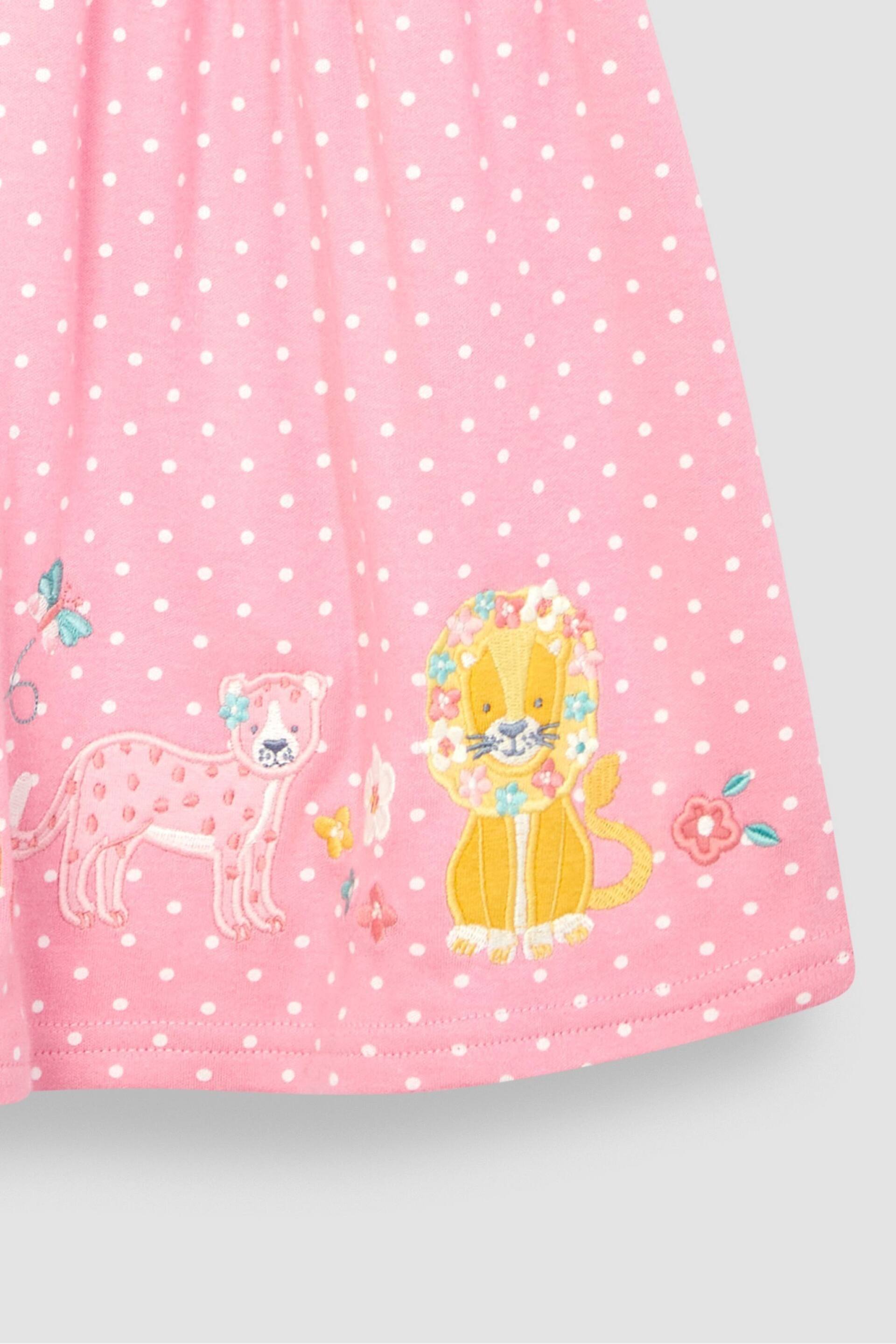 JoJo Maman Bébé Pink Lion & Tiger Spot Appliqué Button Front Jersey Dress - Image 3 of 3