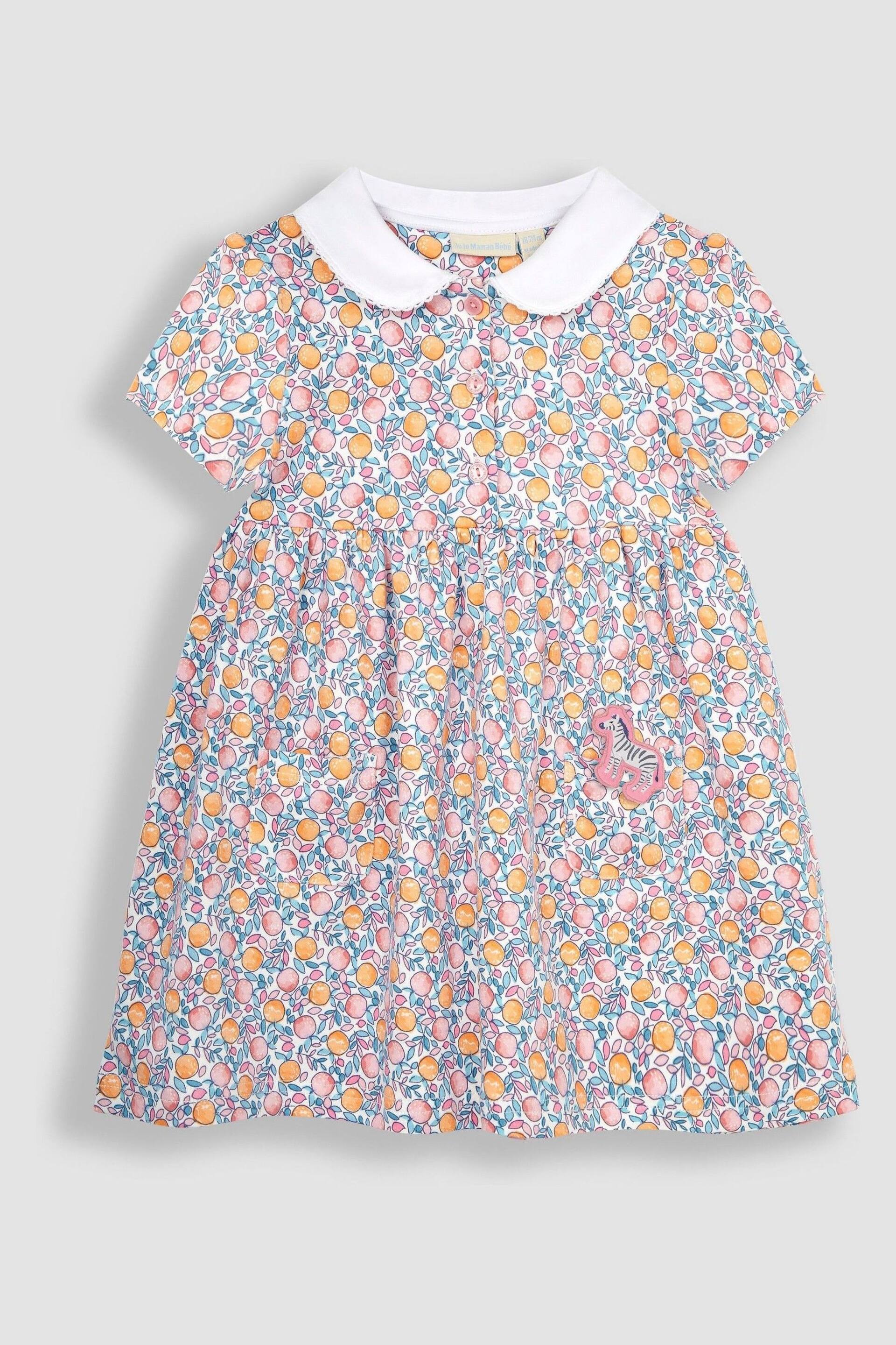 JoJo Maman Bébé Pink Apple & Peach Floral Peter Pan Pet In Pocket Jersey Dress - Image 1 of 4