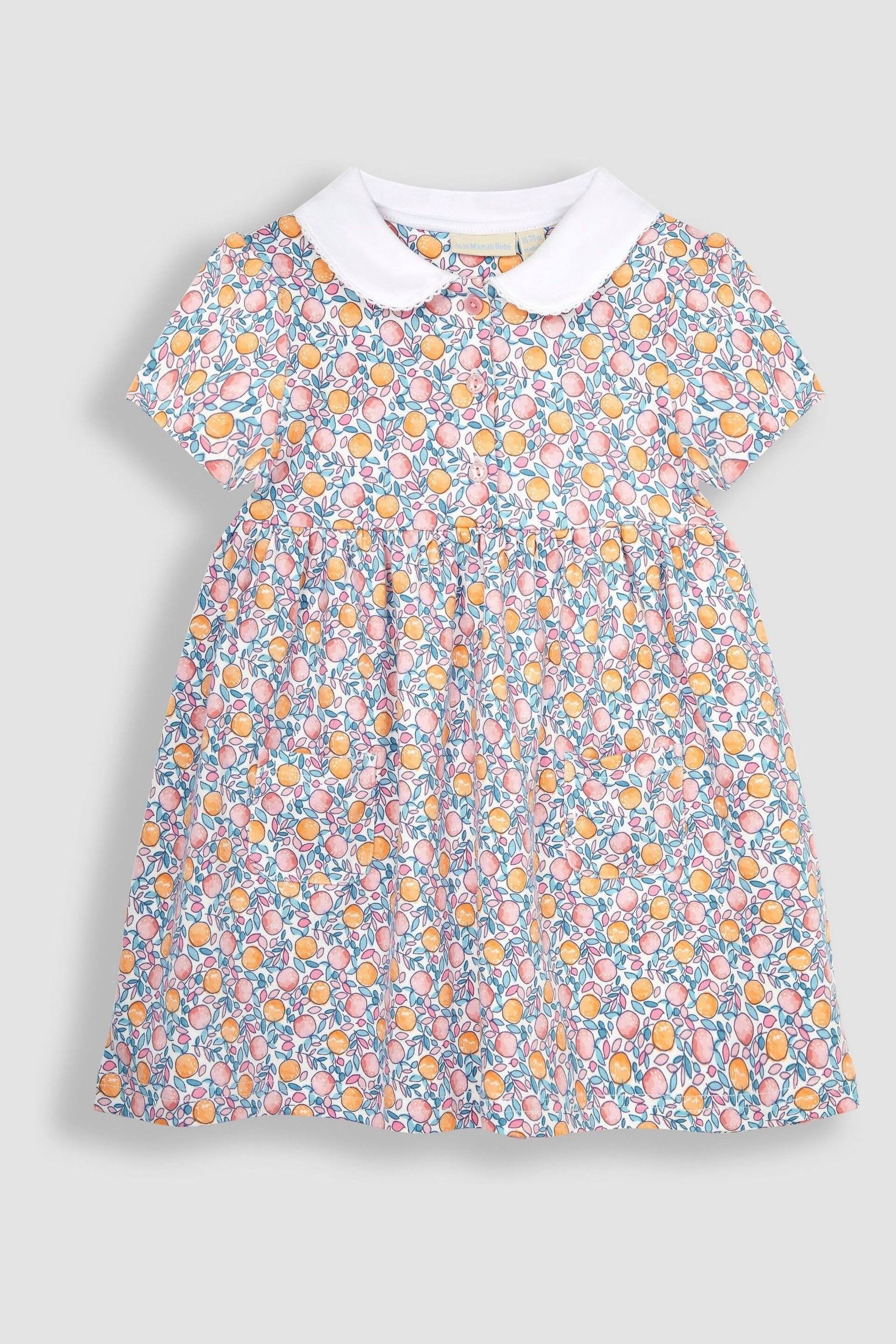 JoJo Maman Bébé Pink Apple & Peach Floral Peter Pan Pet In Pocket Jersey Dress - Image 2 of 4