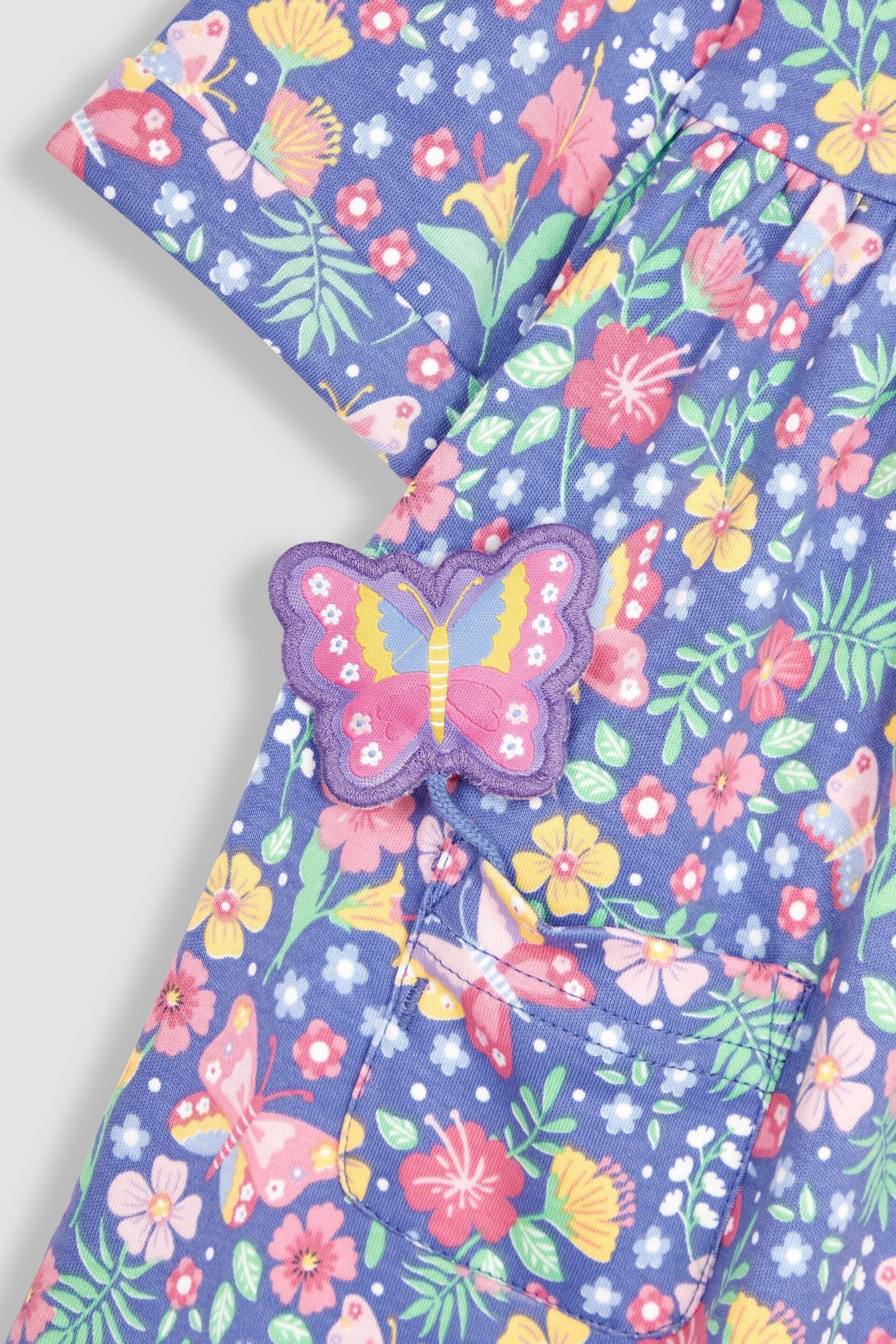 JoJo Maman Bébé Purple Butterfly Floral Button Front Pet In Pocket Long Sleeve Jersey Dress - Image 4 of 4