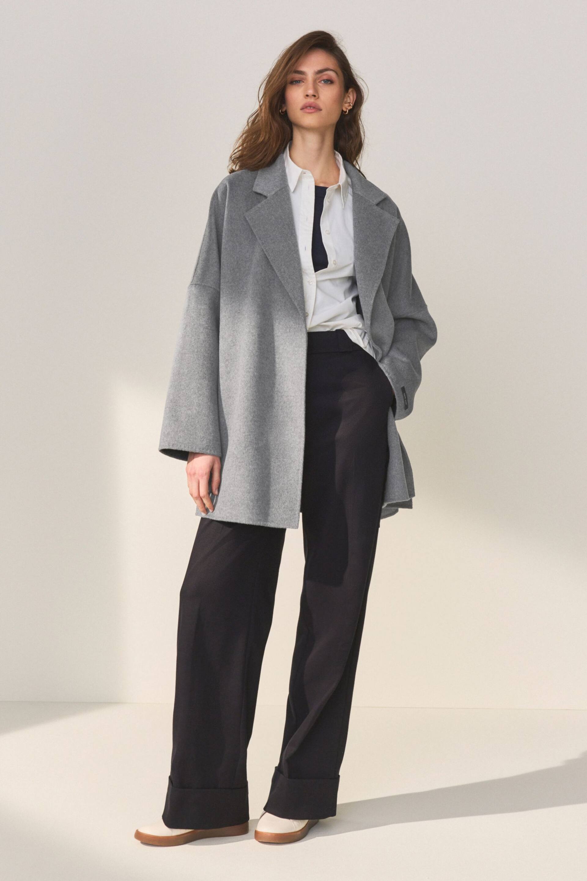 Grey Handsewn Wool Blend Belted Coat - Image 2 of 9