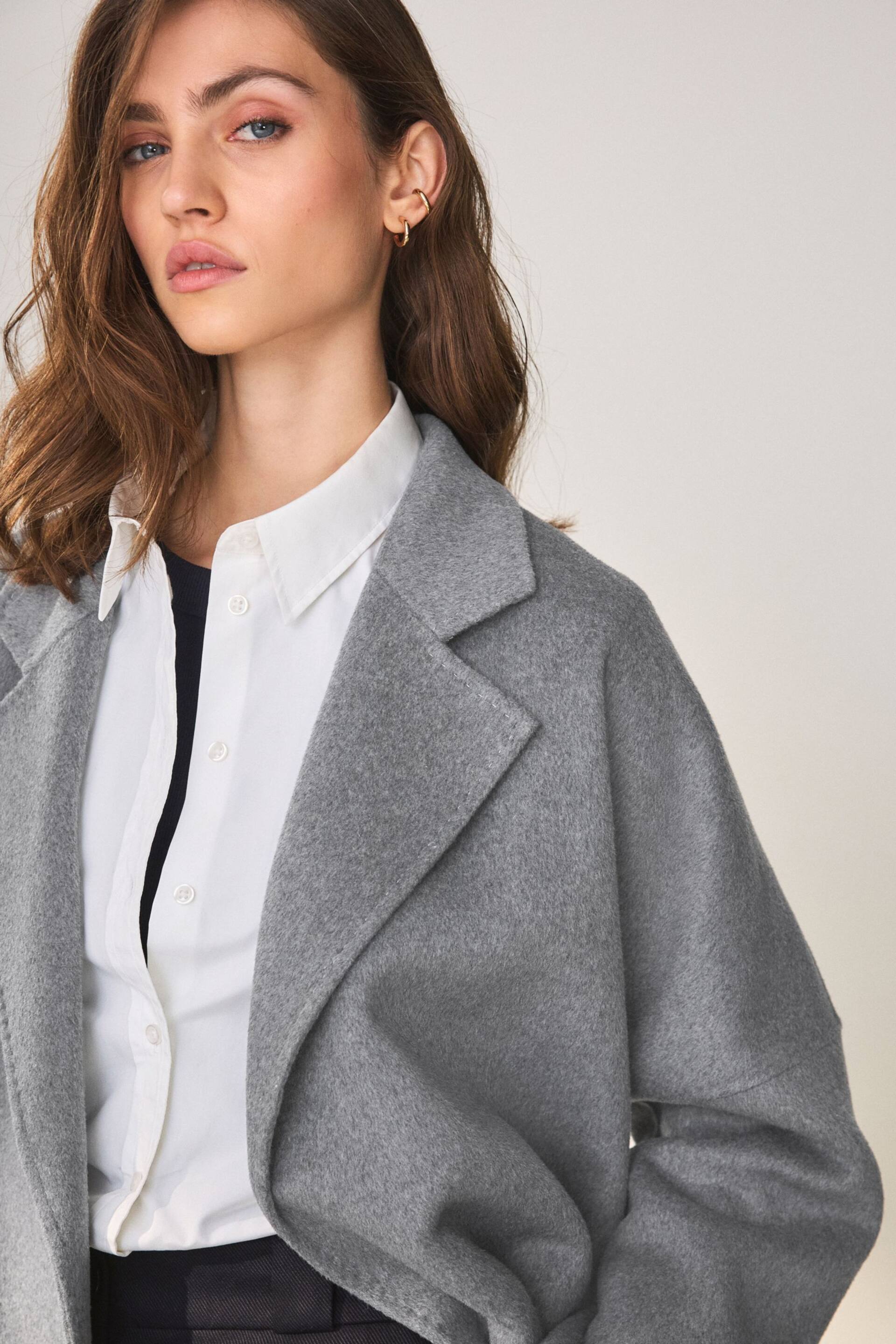 Grey Handsewn Wool Blend Belted Coat - Image 5 of 9