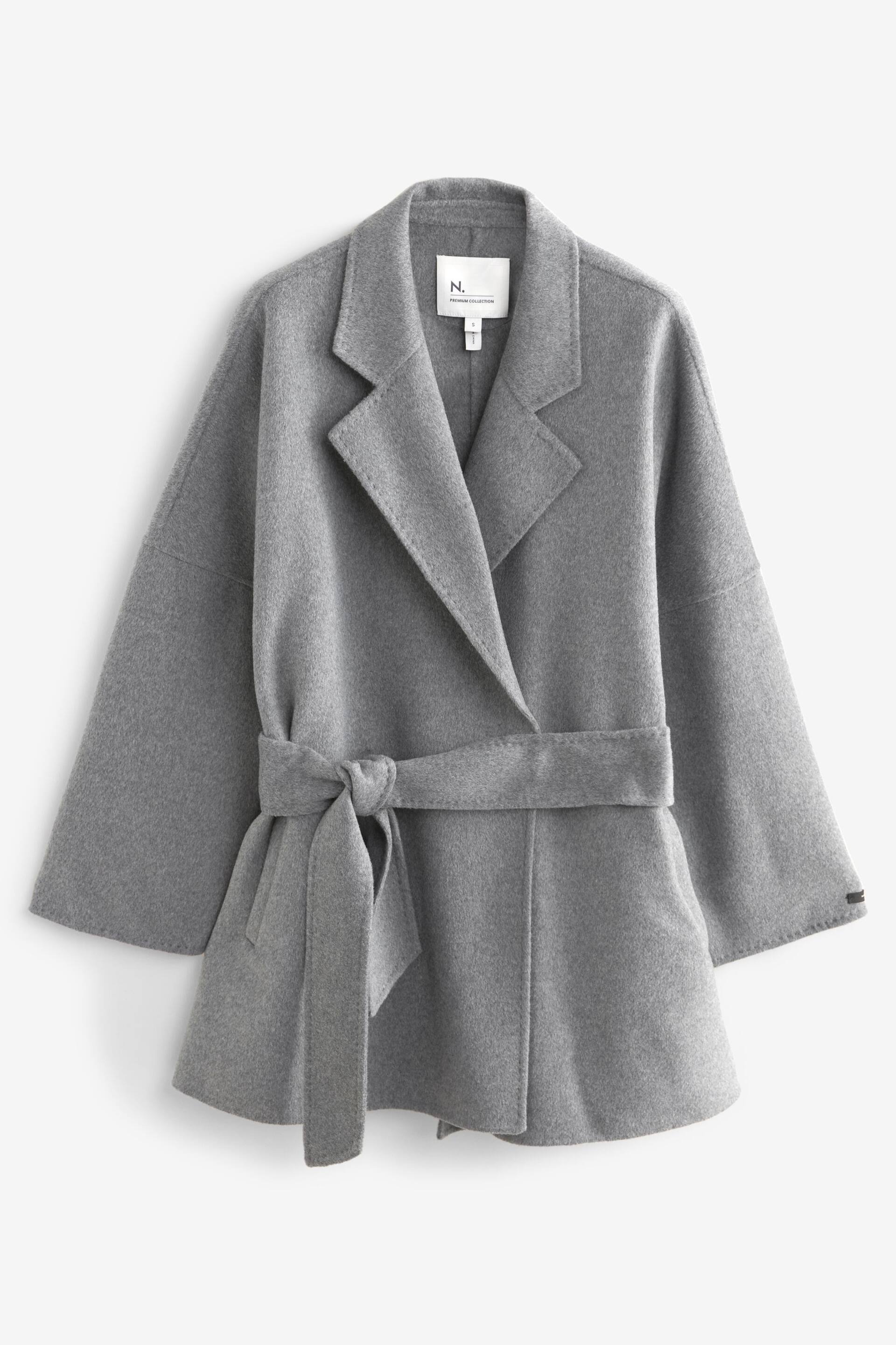 Grey Handsewn Wool Blend Belted Coat - Image 6 of 9