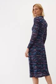 Oliver Bonas Blue Feather Print Mesh Midi Dress - Image 2 of 8