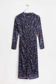 Oliver Bonas Blue Feather Print Mesh Midi Dress - Image 4 of 8