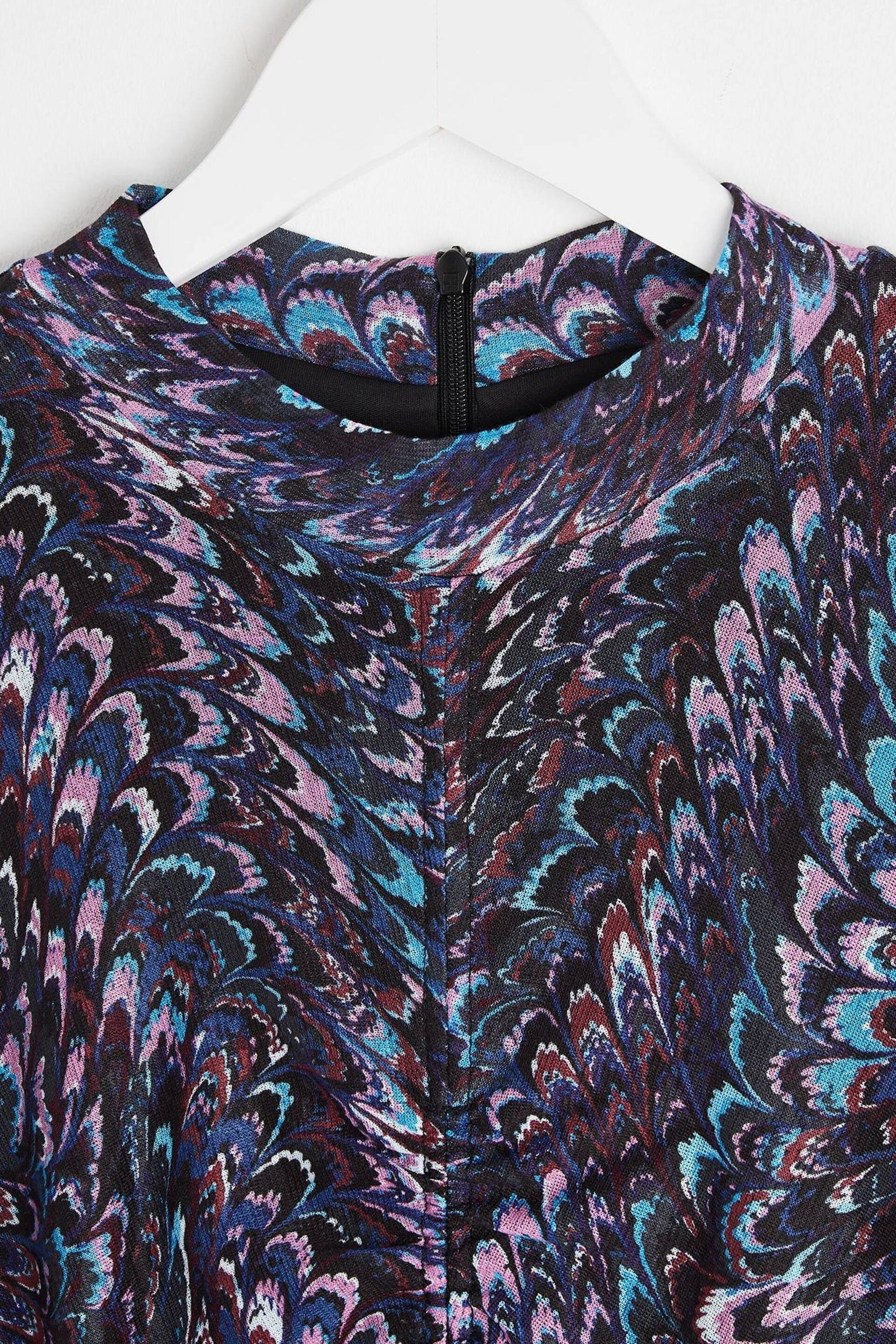 Oliver Bonas Blue Feather Print Mesh Midi Dress - Image 7 of 8