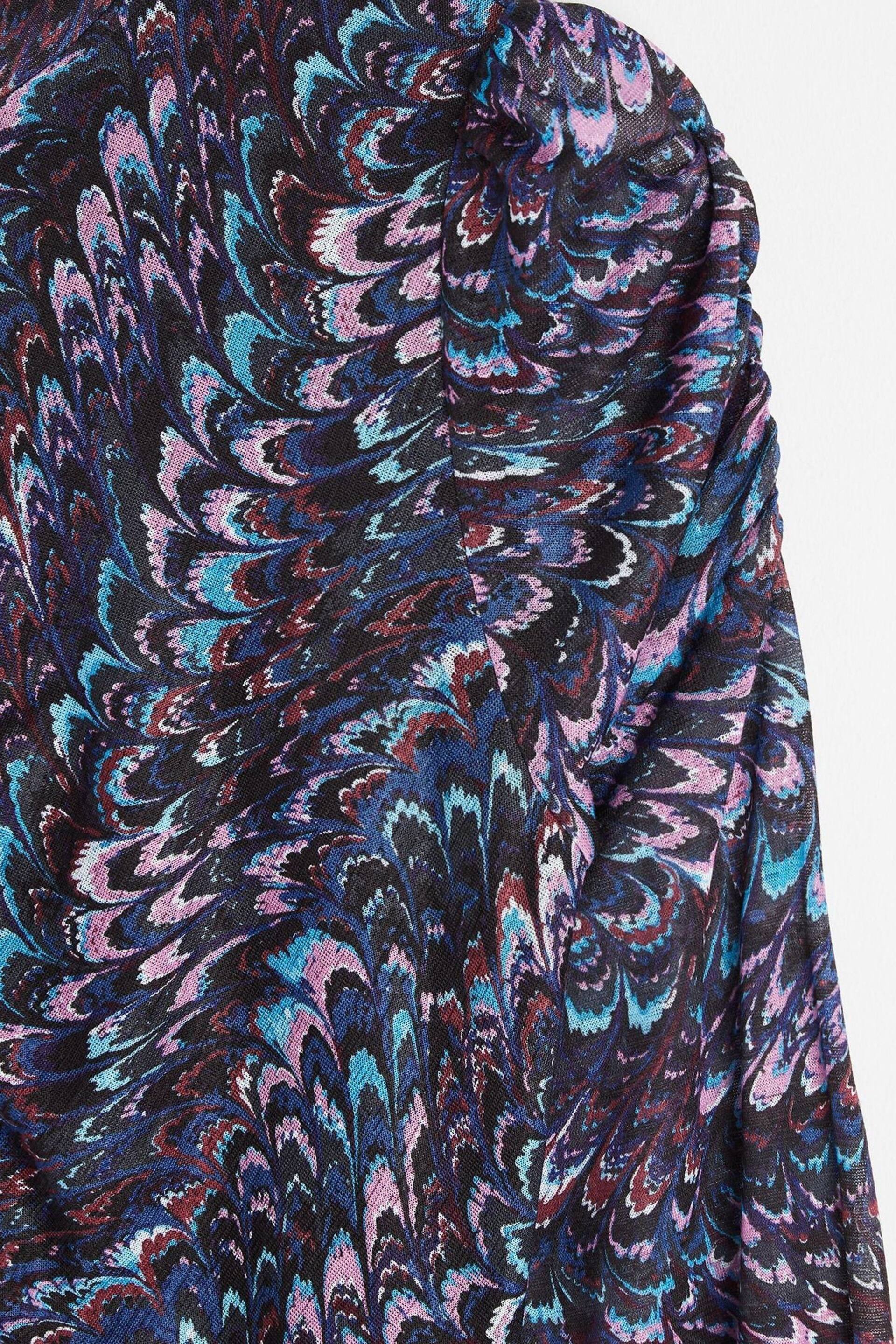 Oliver Bonas Blue Feather Print Mesh Midi Dress - Image 8 of 8