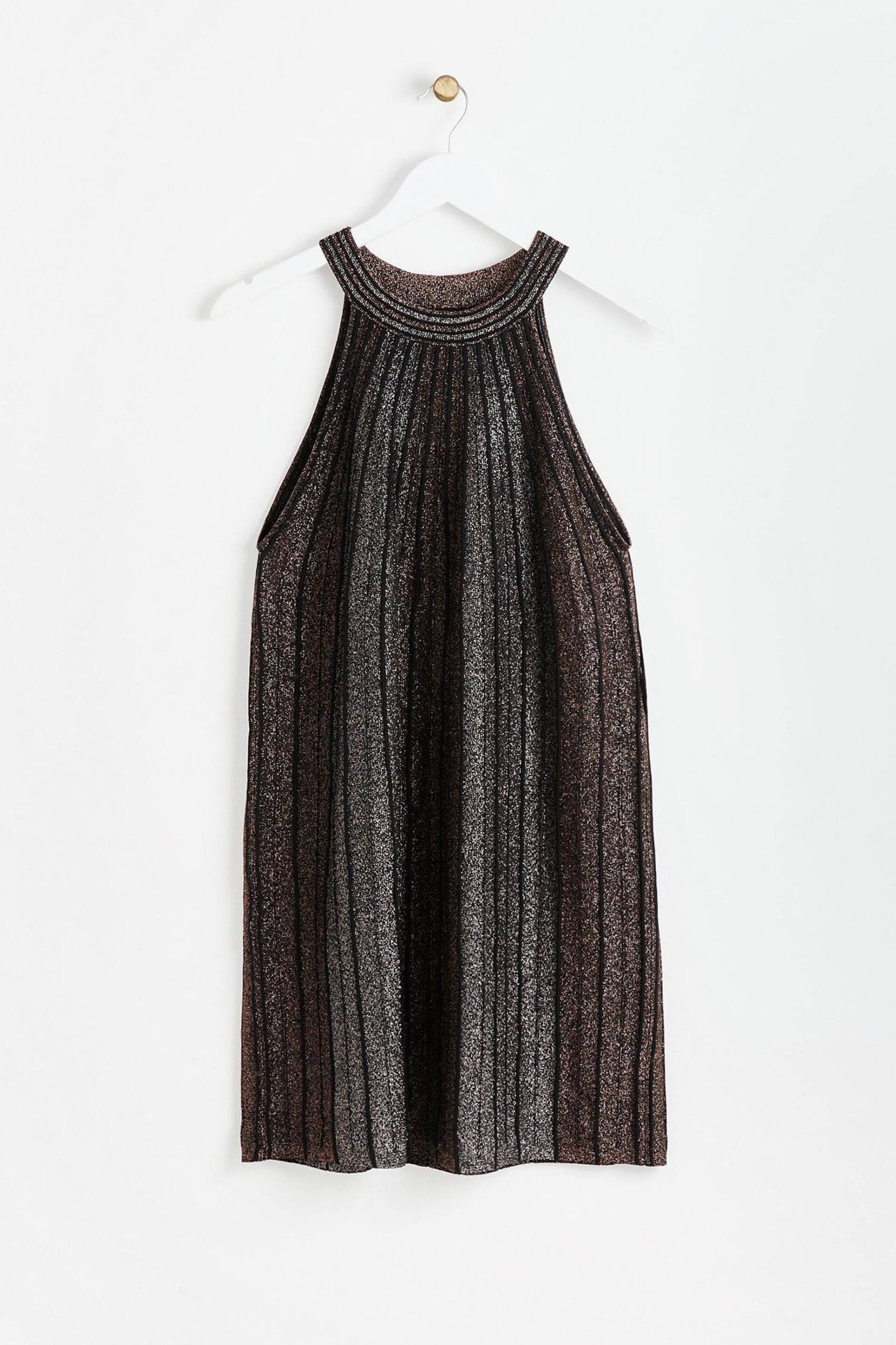 Oliver Bonas Black Sparkle Stripe Copper Halter Neck Shift Dress - Image 4 of 8