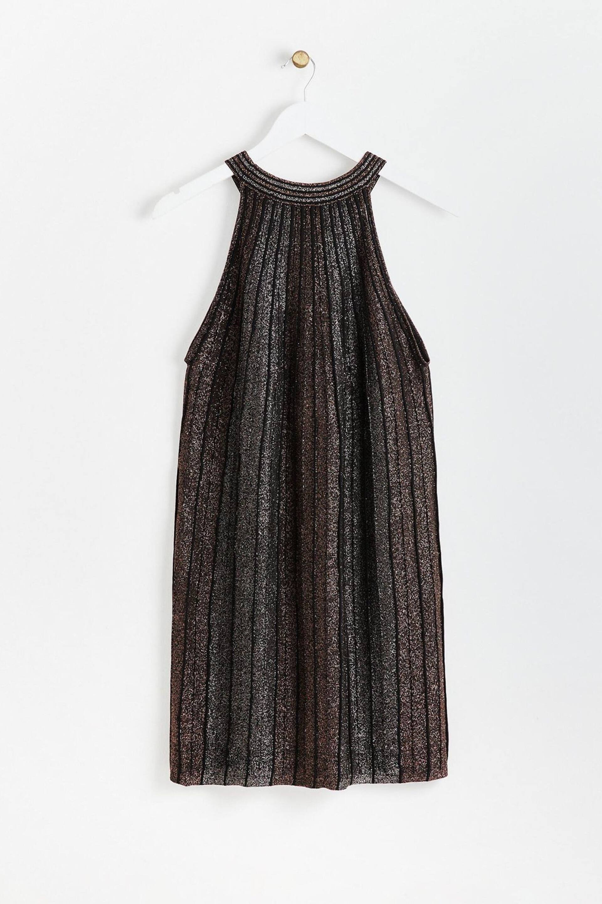 Oliver Bonas Black Sparkle Stripe Copper Halter Neck Shift Dress - Image 5 of 8