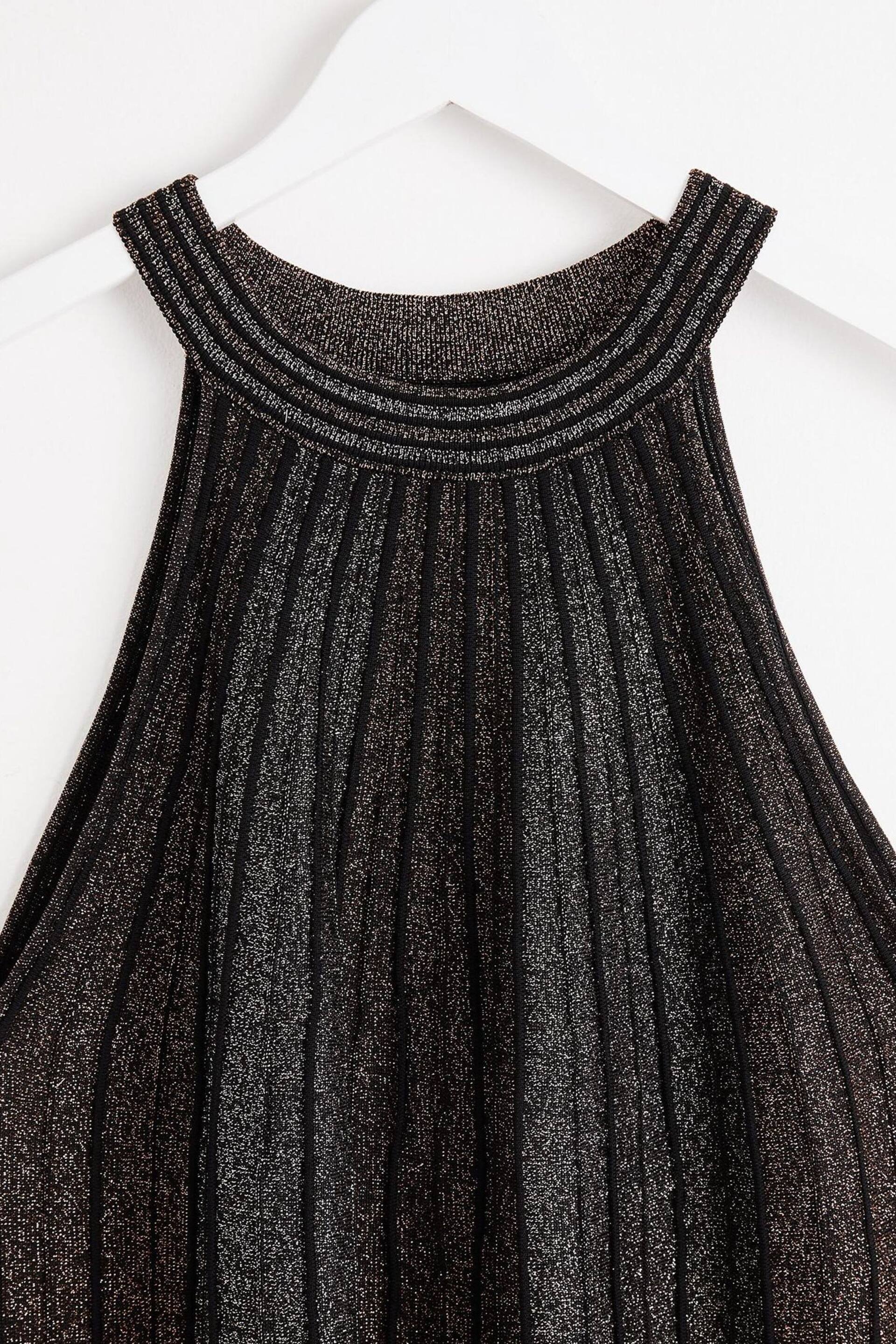 Oliver Bonas Black Sparkle Stripe Copper Halter Neck Shift Dress - Image 6 of 8