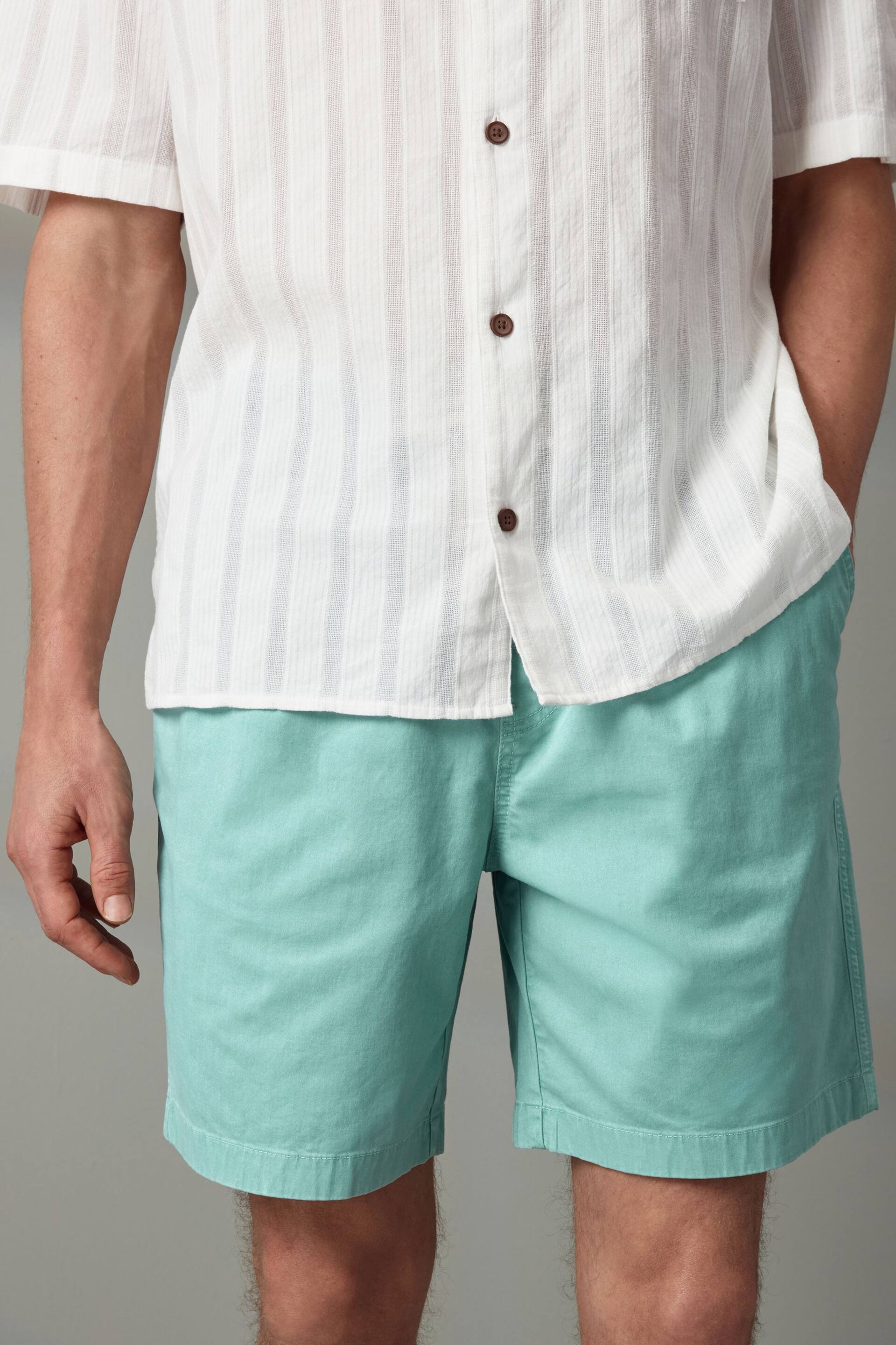 Aqua Blue Washed Cotton Elasticated Waist Shorts - Image 4 of 10