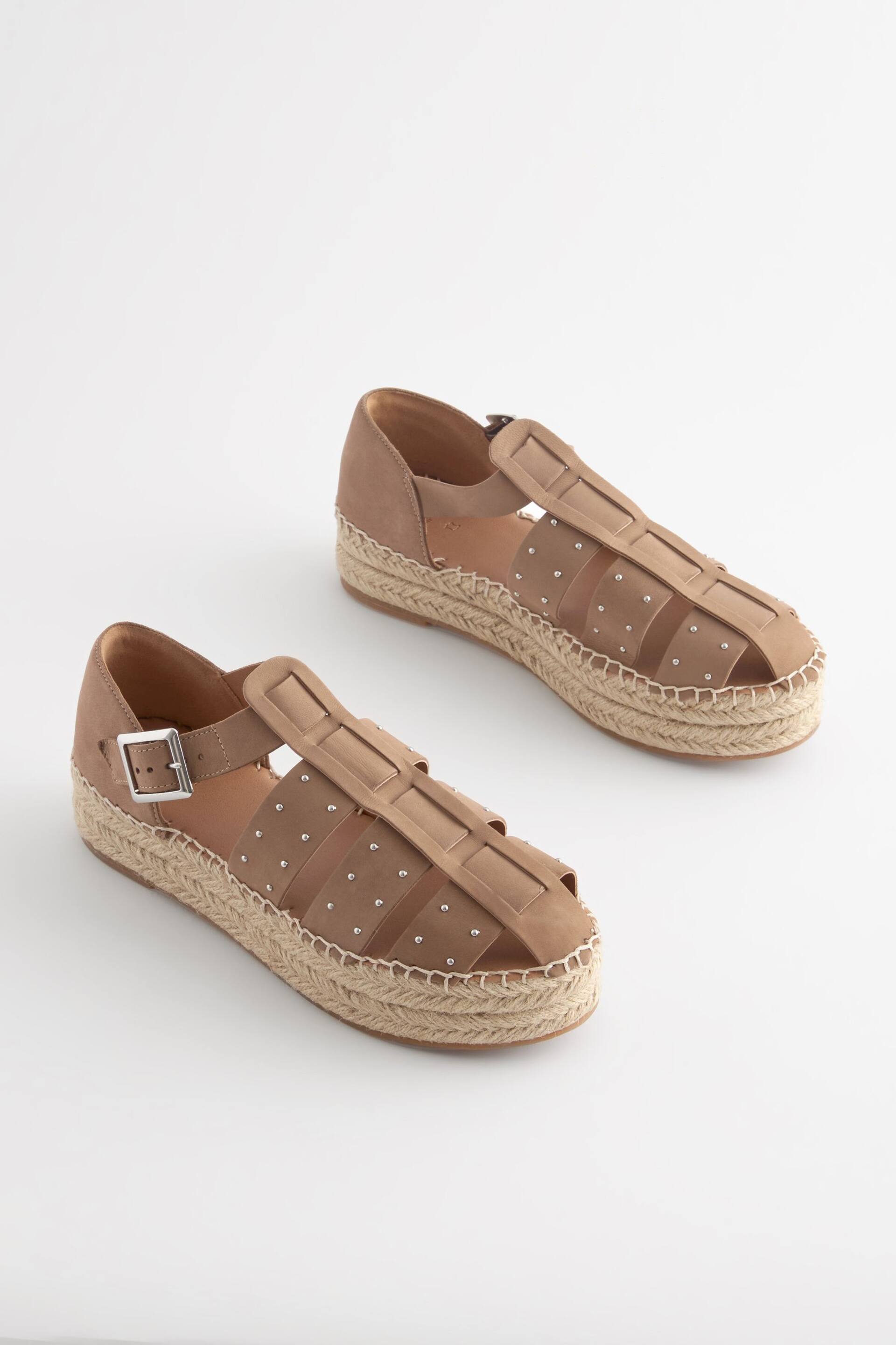 Taupe Brown Forever Comfort® Leather Chunky Fisherman Espadrille Shoes - Image 1 of 4