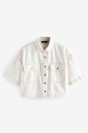 White Cropped Oversized Denim Shirt - Image 6 of 7