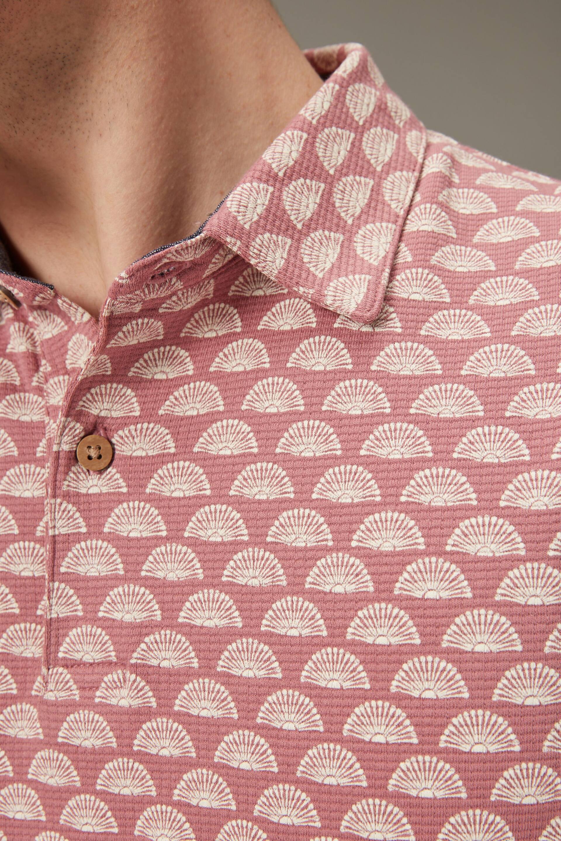 Pink/White Textured Print Polo Shirt - Image 6 of 10