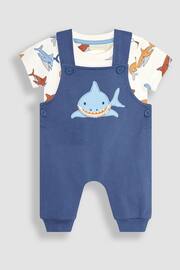 JoJo Maman Bébé Navy Blue Shark Appliqué Trouser Dungarees & T-Shirt Set - Image 2 of 7