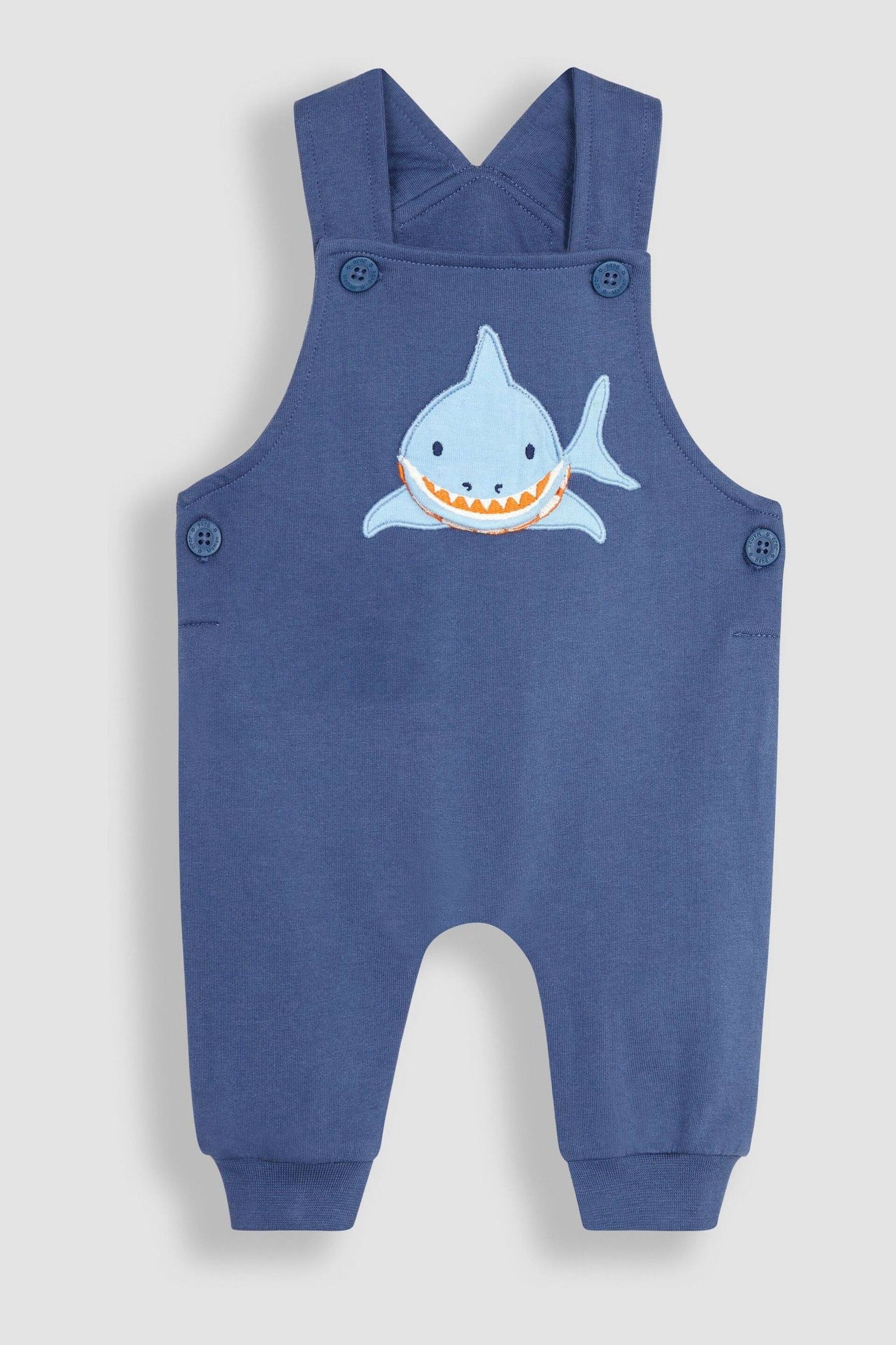 JoJo Maman Bébé Navy Blue Shark Appliqué Trouser Dungarees & T-Shirt Set - Image 3 of 7