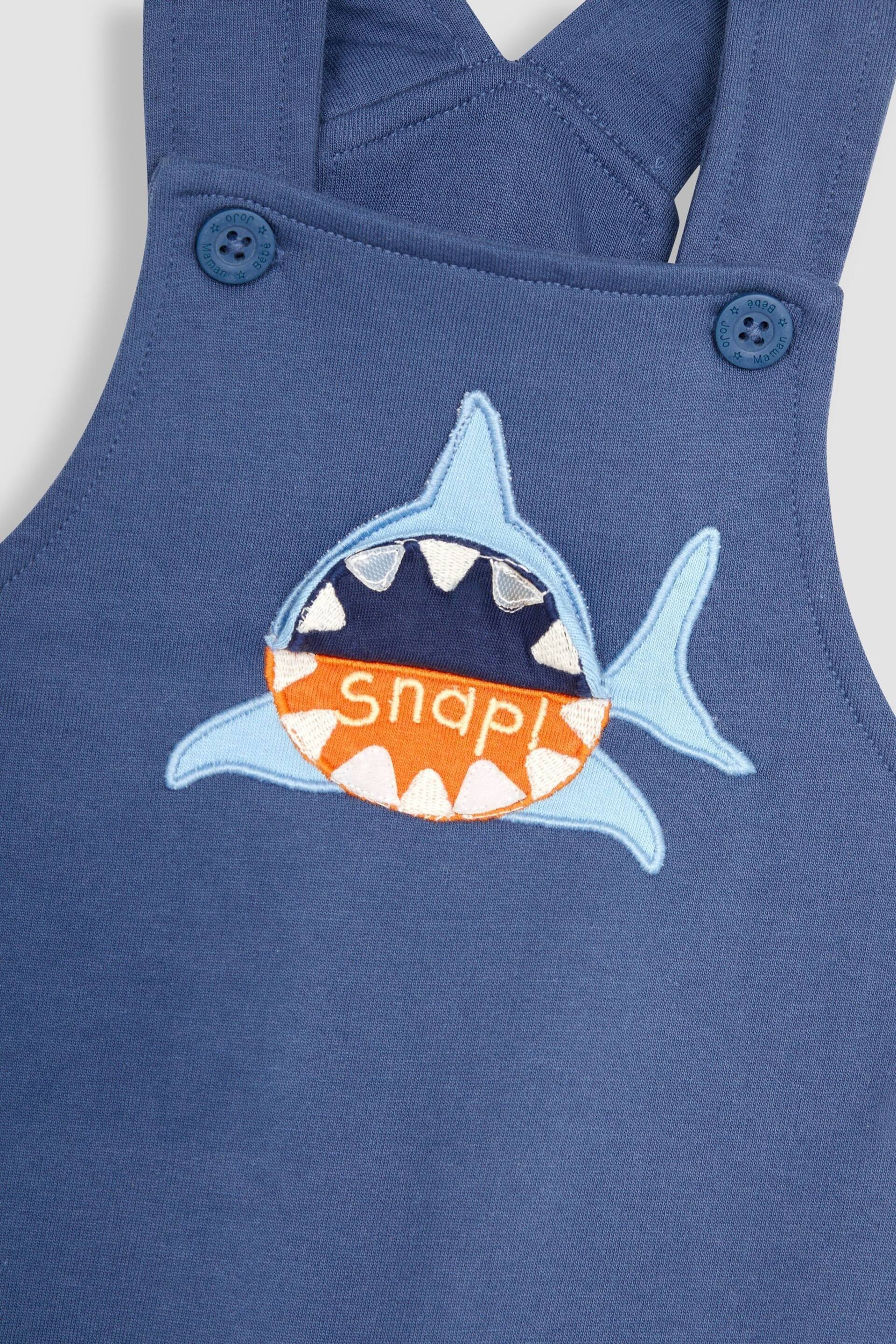 JoJo Maman Bébé Navy Blue Shark Appliqué Trouser Dungarees & T-Shirt Set - Image 7 of 7