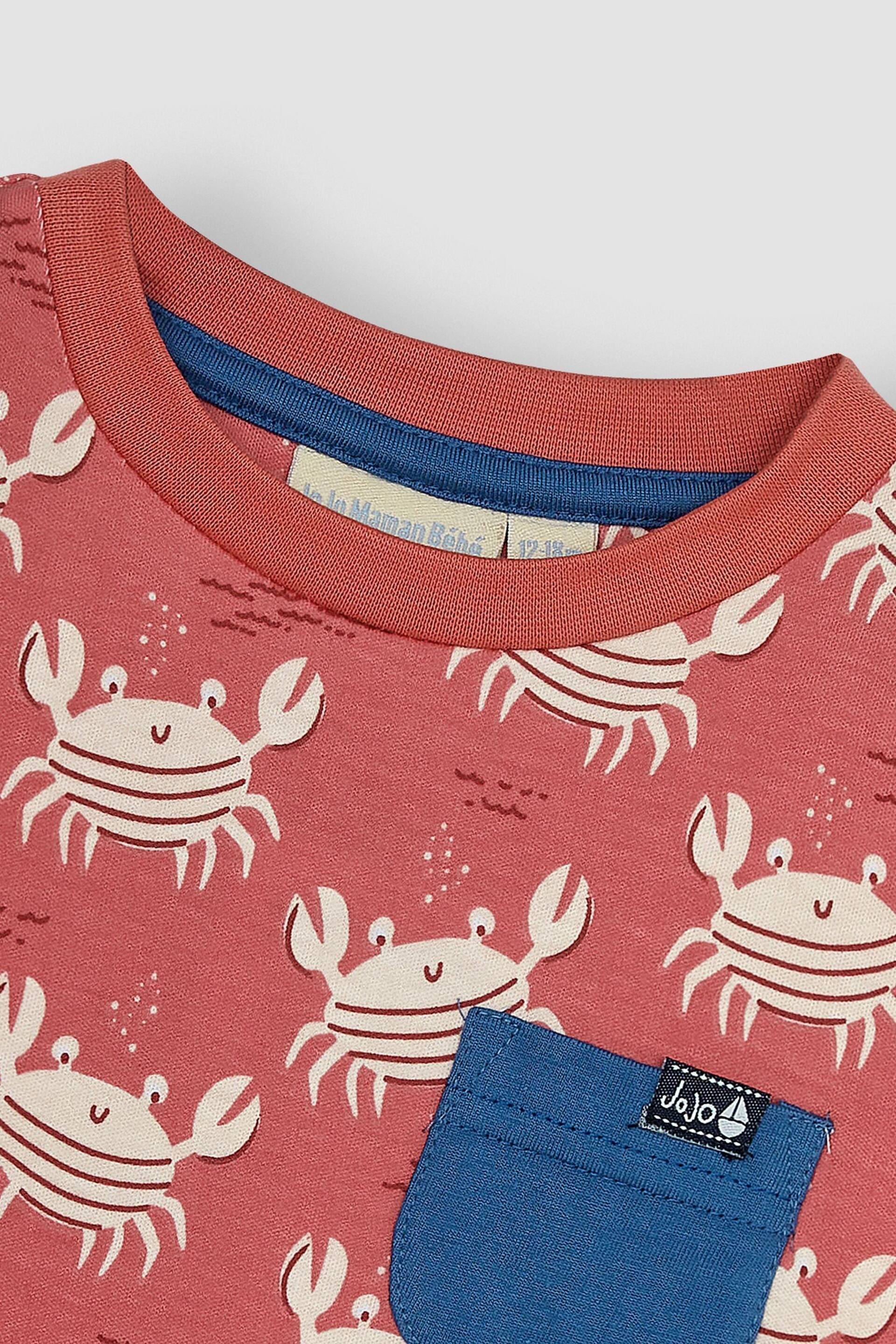 JoJo Maman Bébé Orange Nautical Crabs Contrast Pocket T-Shirt - Image 5 of 6