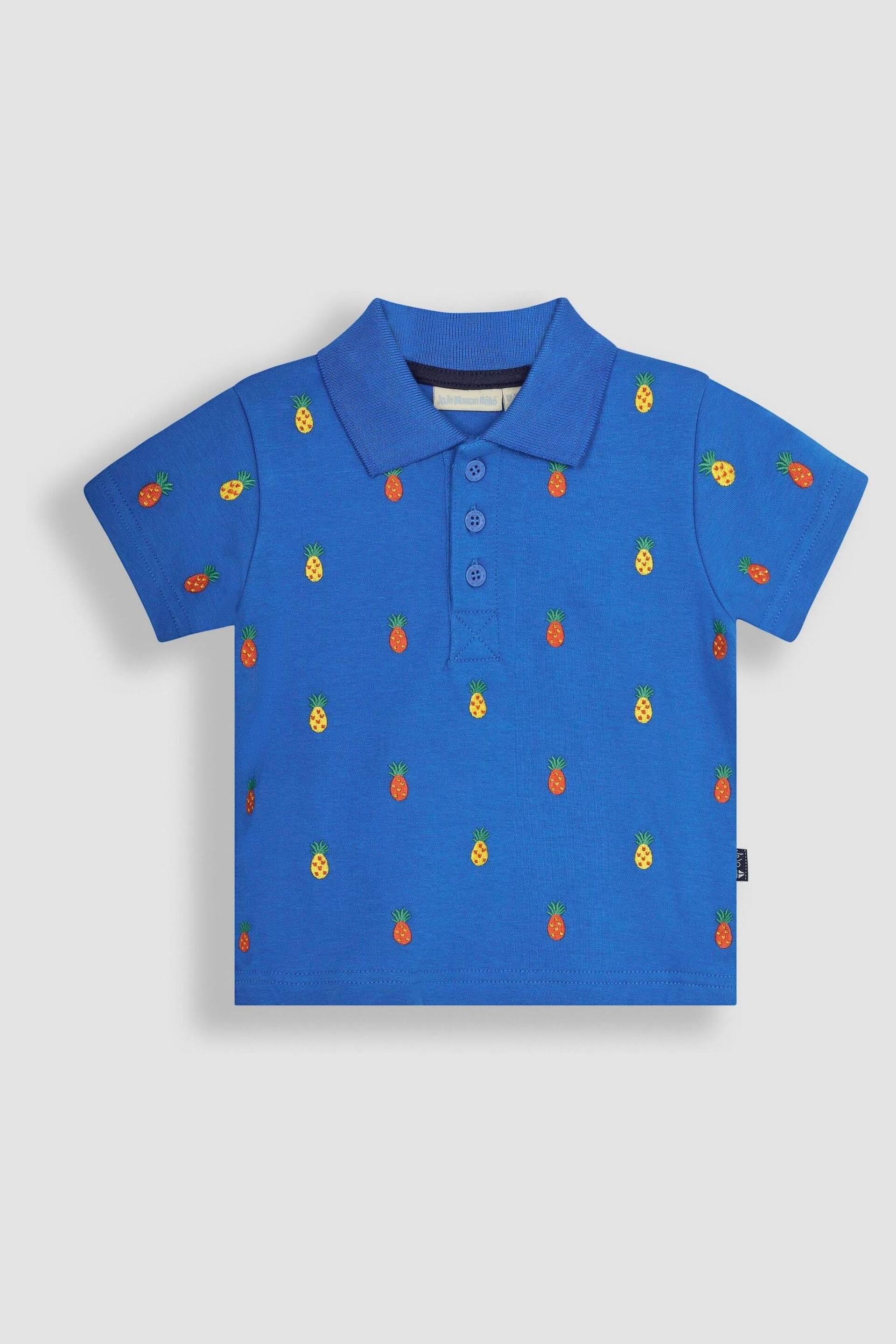 JoJo Maman Bébé Cobalt Blue Pineapple Embroidered Polo Shirt - Image 1 of 3