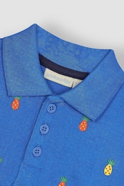 JoJo Maman Bébé Cobalt Blue Pineapple Embroidered Polo Shirt - Image 2 of 3