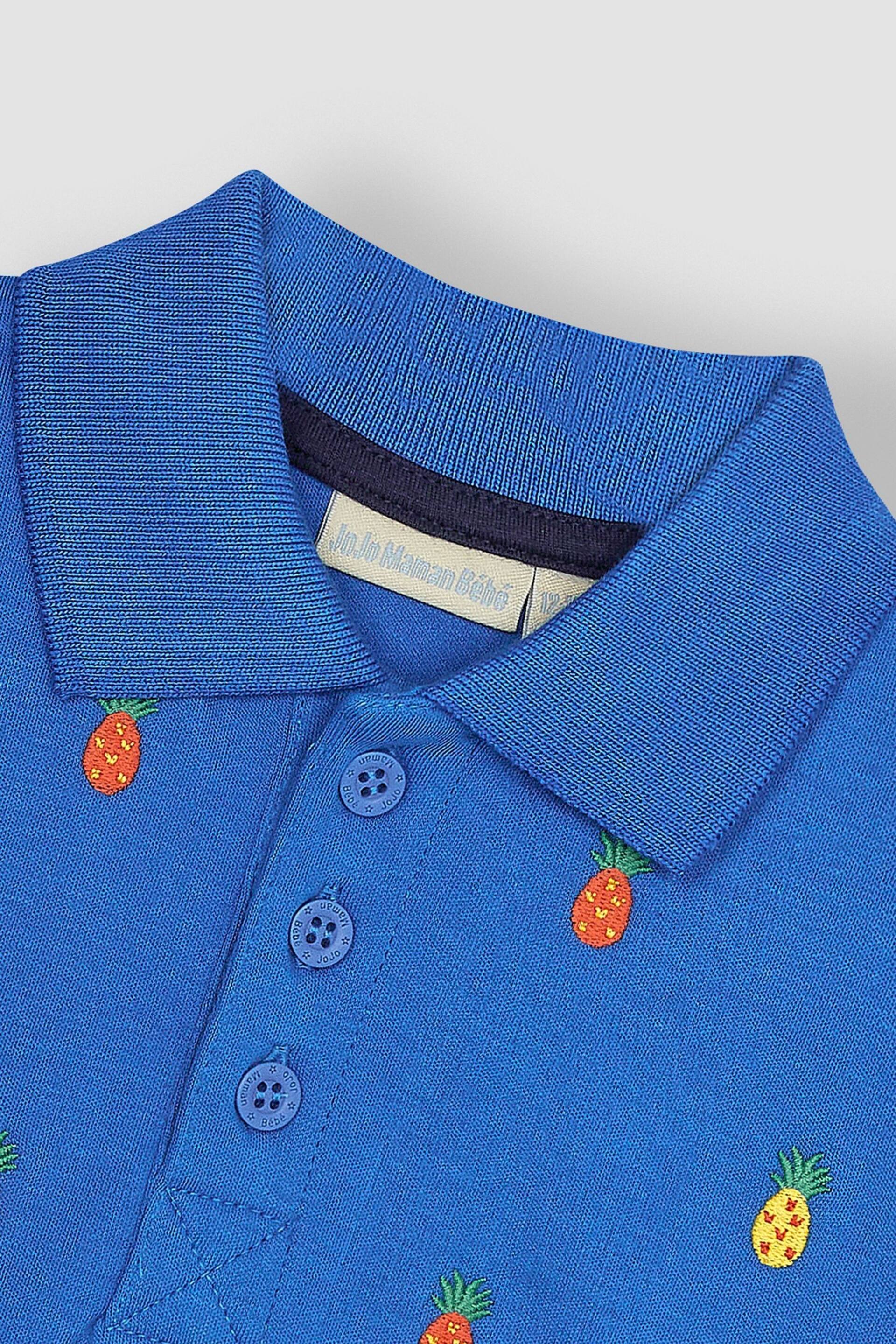 JoJo Maman Bébé Cobalt Blue Pineapple Embroidered Polo Shirt - Image 2 of 3