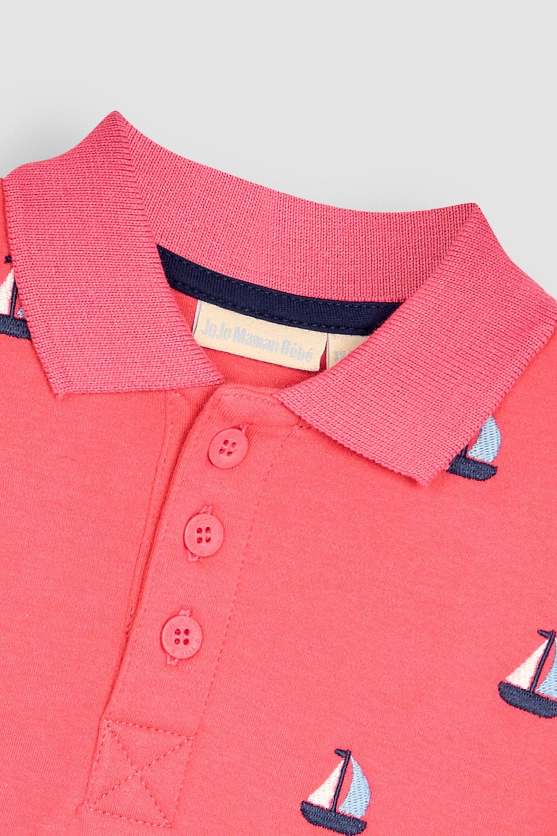 JoJo Maman Bébé Pink Sailboat Embroidered Polo Shirt - Image 2 of 3