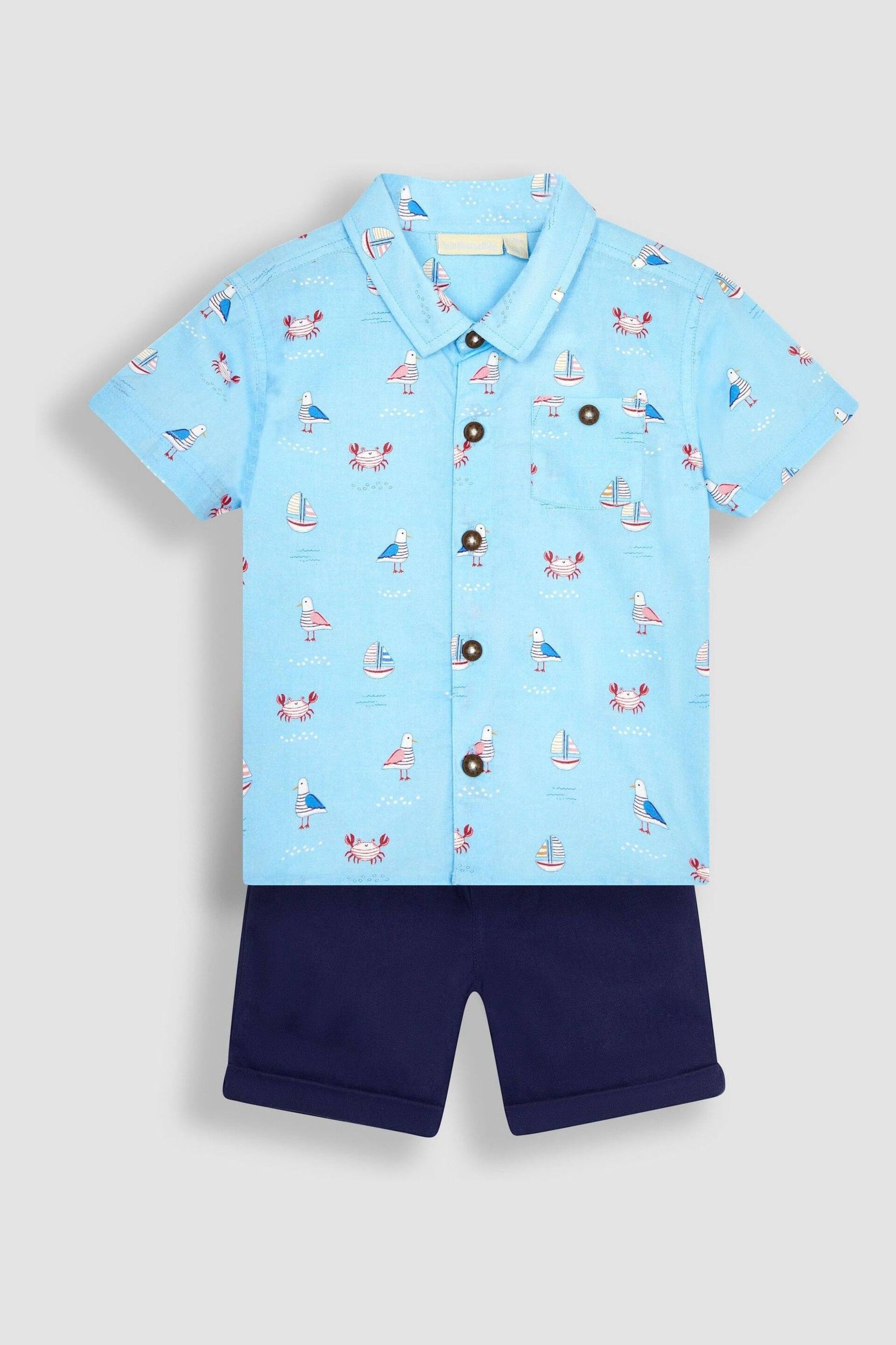 JoJo Maman Bébé Blue Nautical Printed Shirt & Shorts Set - Image 1 of 6